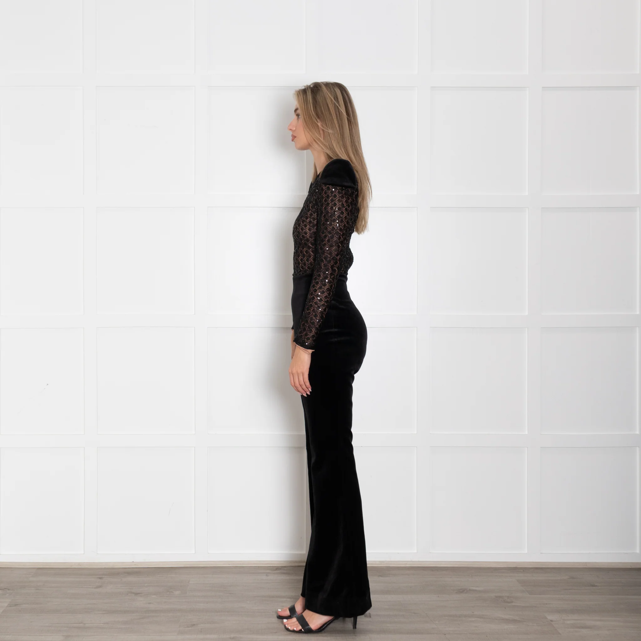 Nadine Merabi Black Velvet Jumpsuit With Sequin Bodice - Image 4