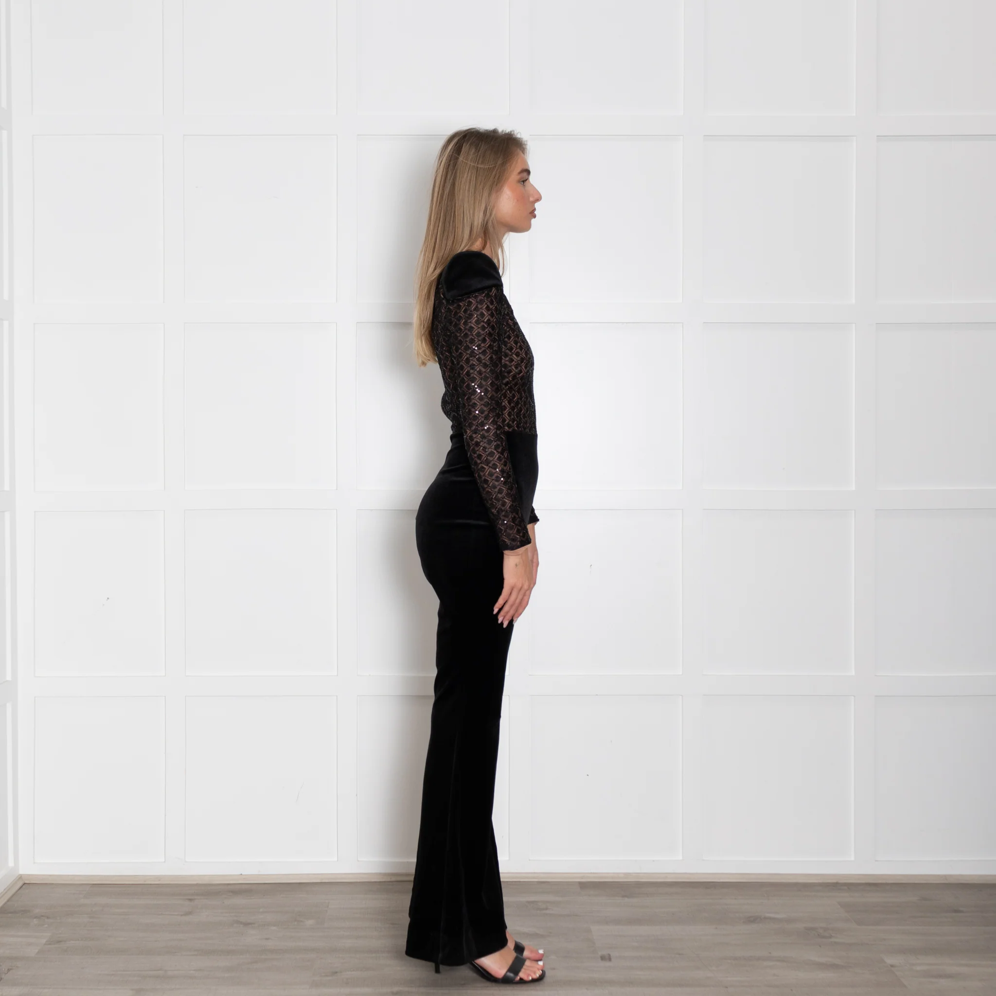 Nadine Merabi Black Velvet Jumpsuit With Sequin Bodice - Image 6