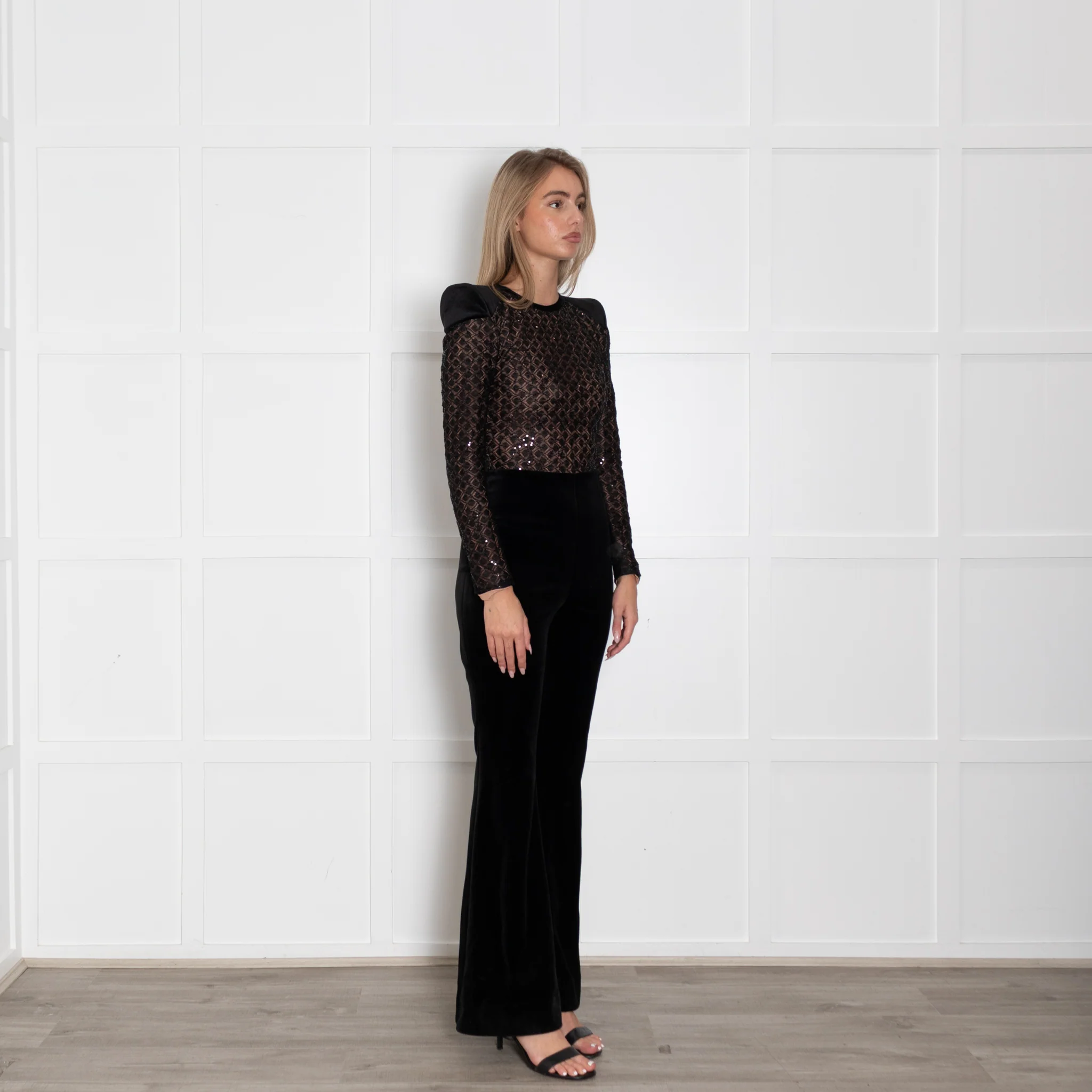 Nadine Merabi Black Velvet Jumpsuit With Sequin Bodice - Image 7