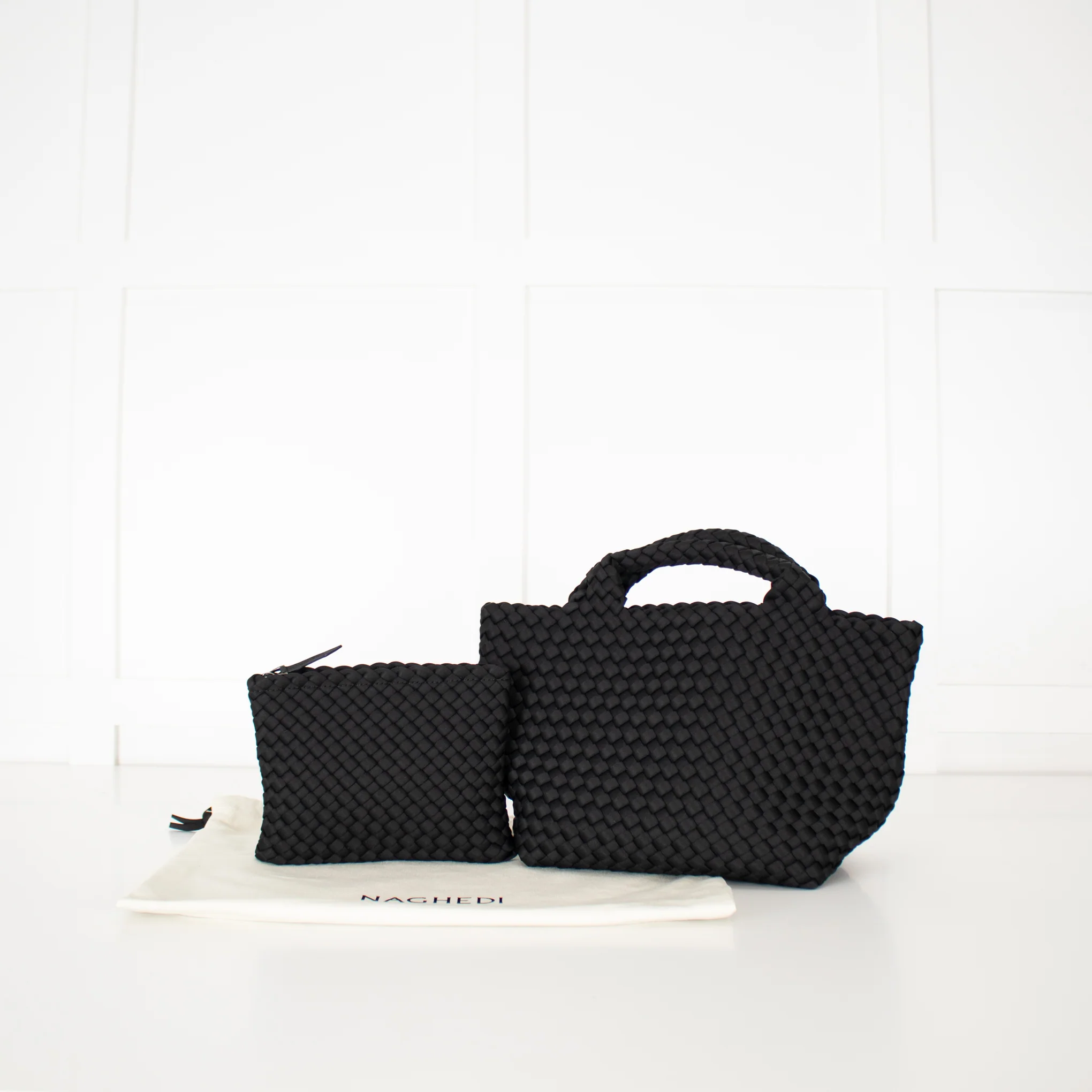 Naghedi Black Woven Small St Barths Top Handle Tote Bag - Image 2