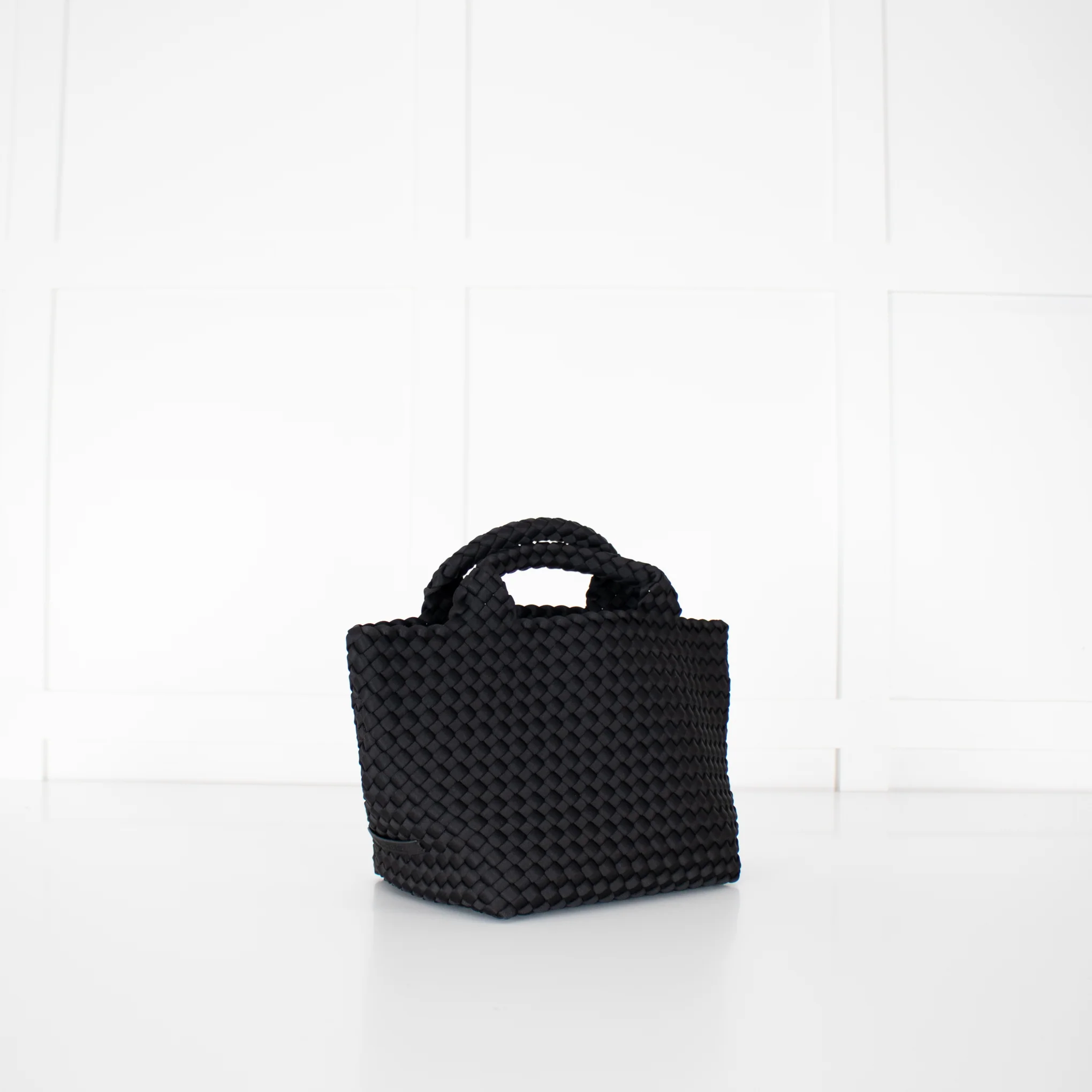 Naghedi Black Woven Small St Barths Top Handle Tote Bag - Image 3