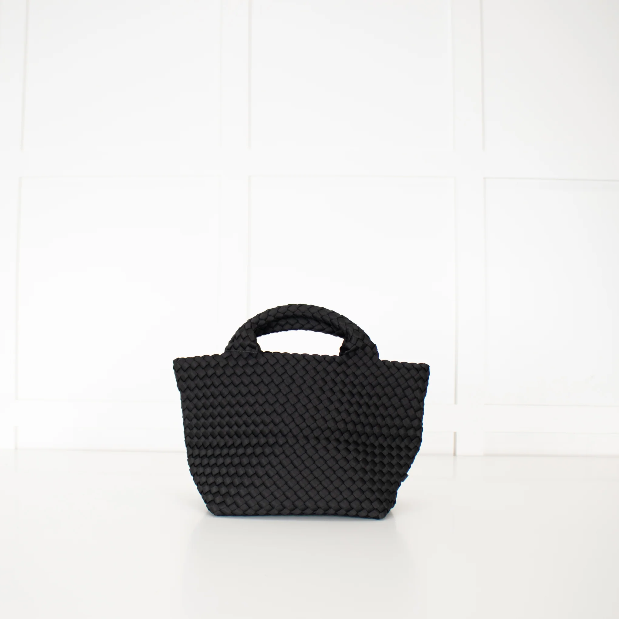 Naghedi Black Woven Small St Barths Top Handle Tote Bag - Image 5