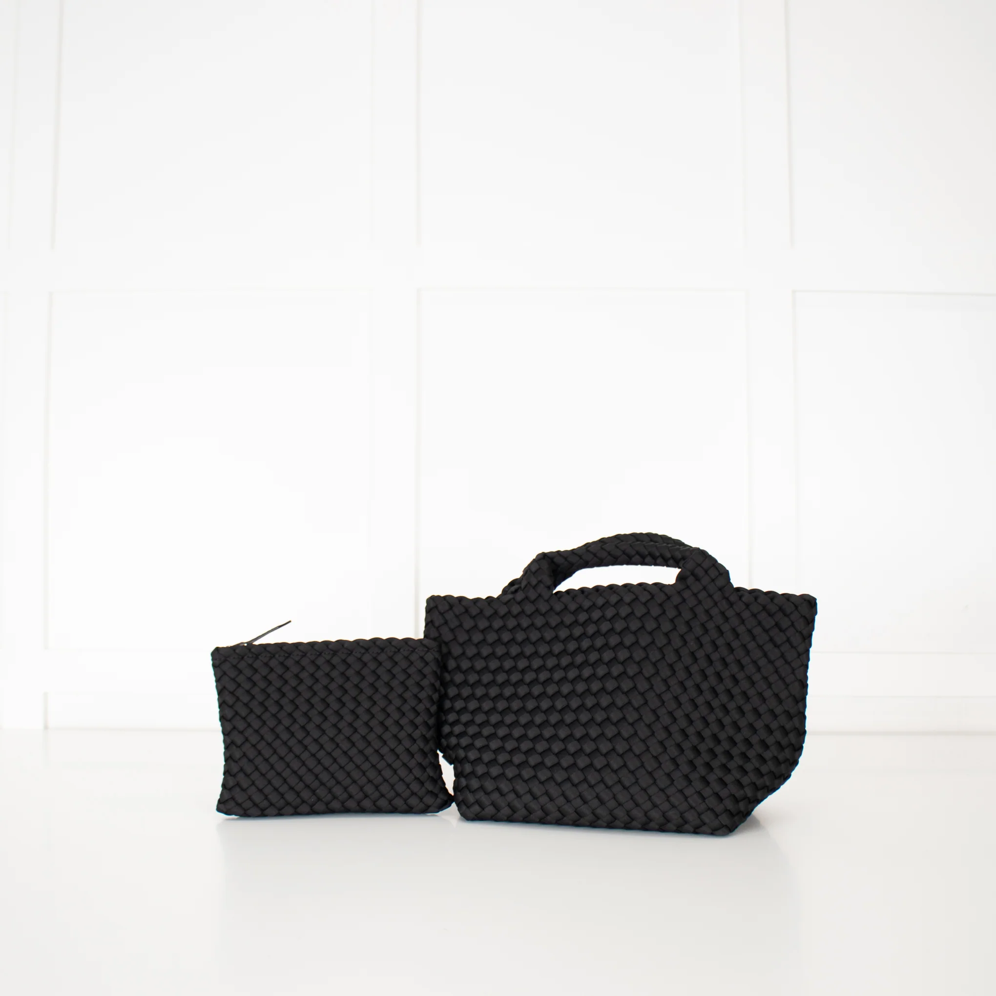 Naghedi Black Woven Small St Barths Top Handle Tote Bag - Image 8