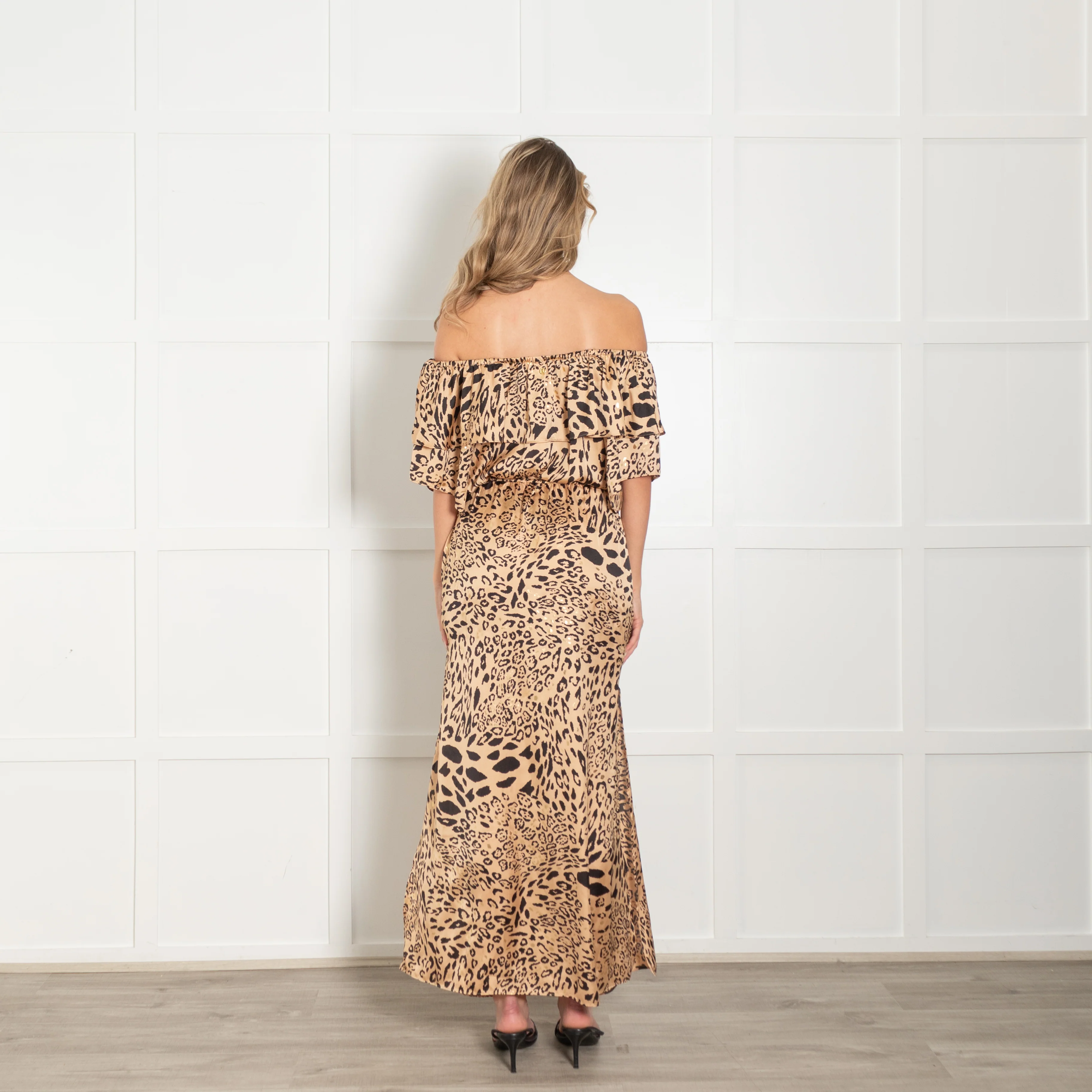 Naia Halle Bardot Frill Golden Leopard Maxi Dress - Image 5