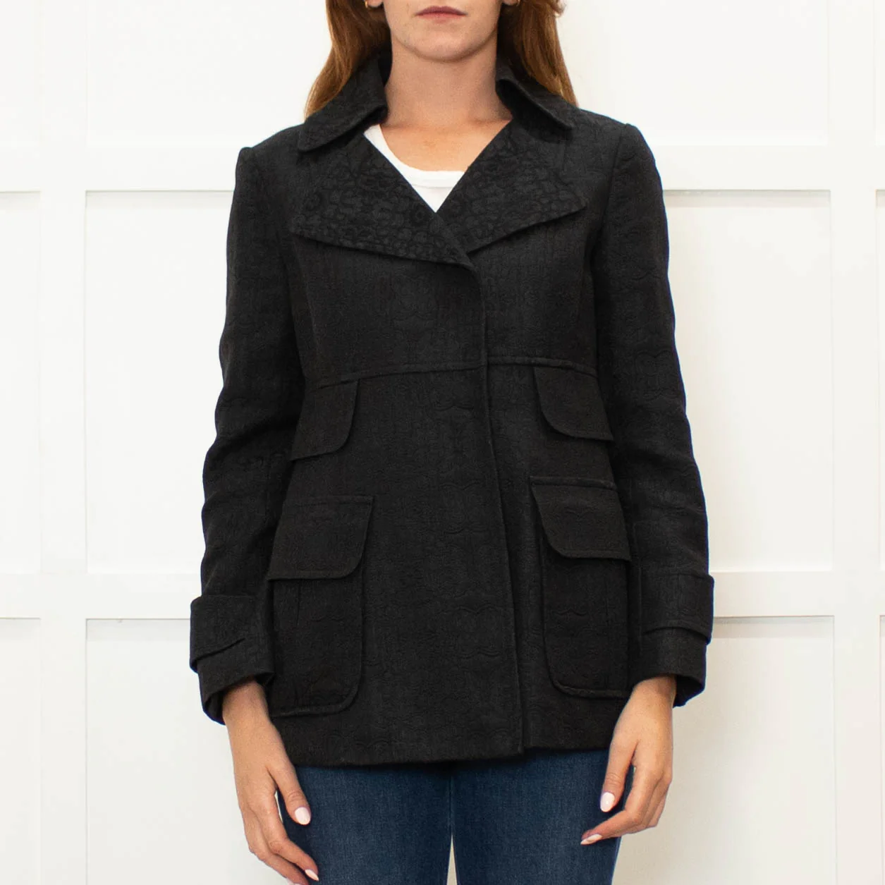 Nanette Lepore Black On Black Printed Pocket Detail Jacket - Image 2