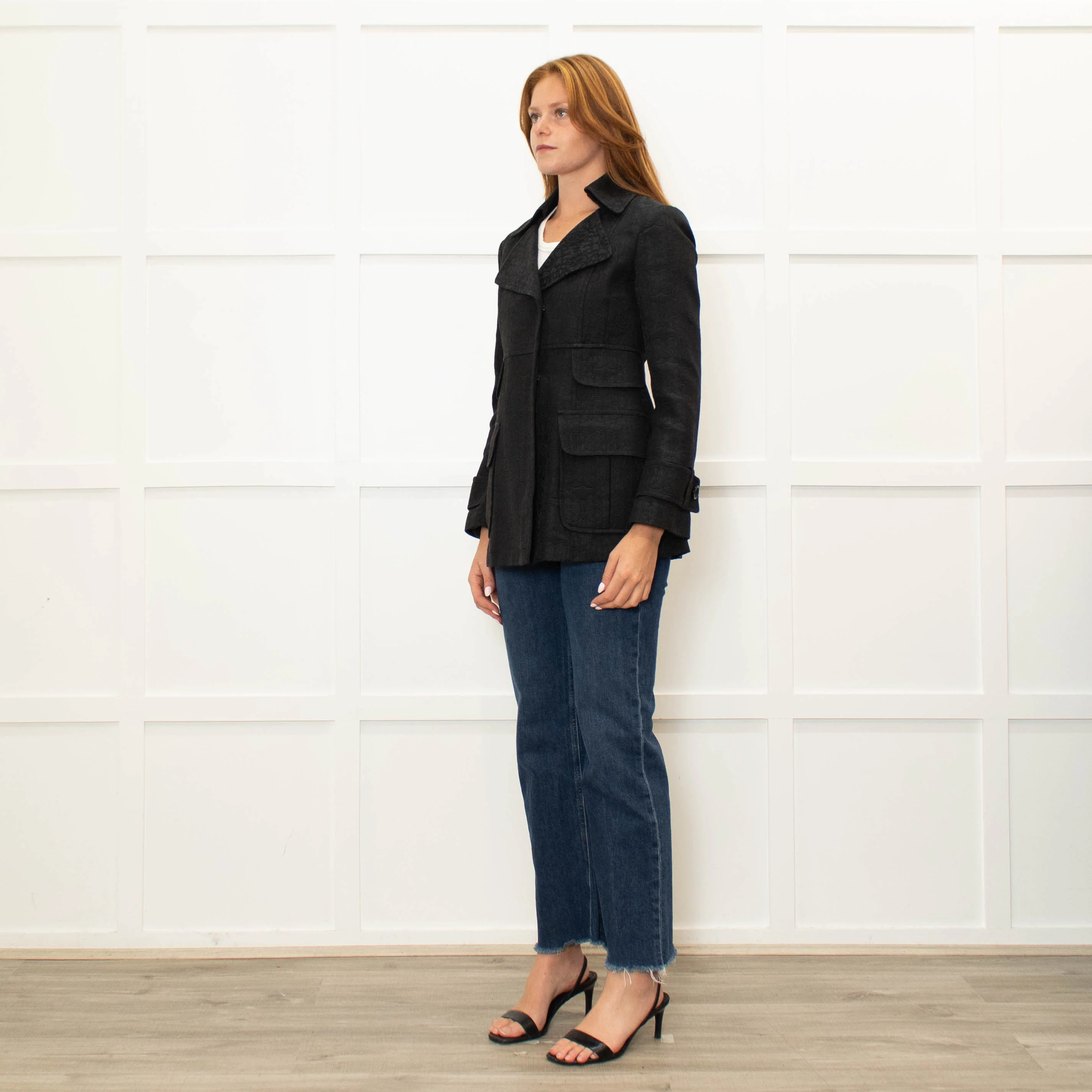 Nanette Lepore Black On Black Printed Pocket Detail Jacket - Image 3