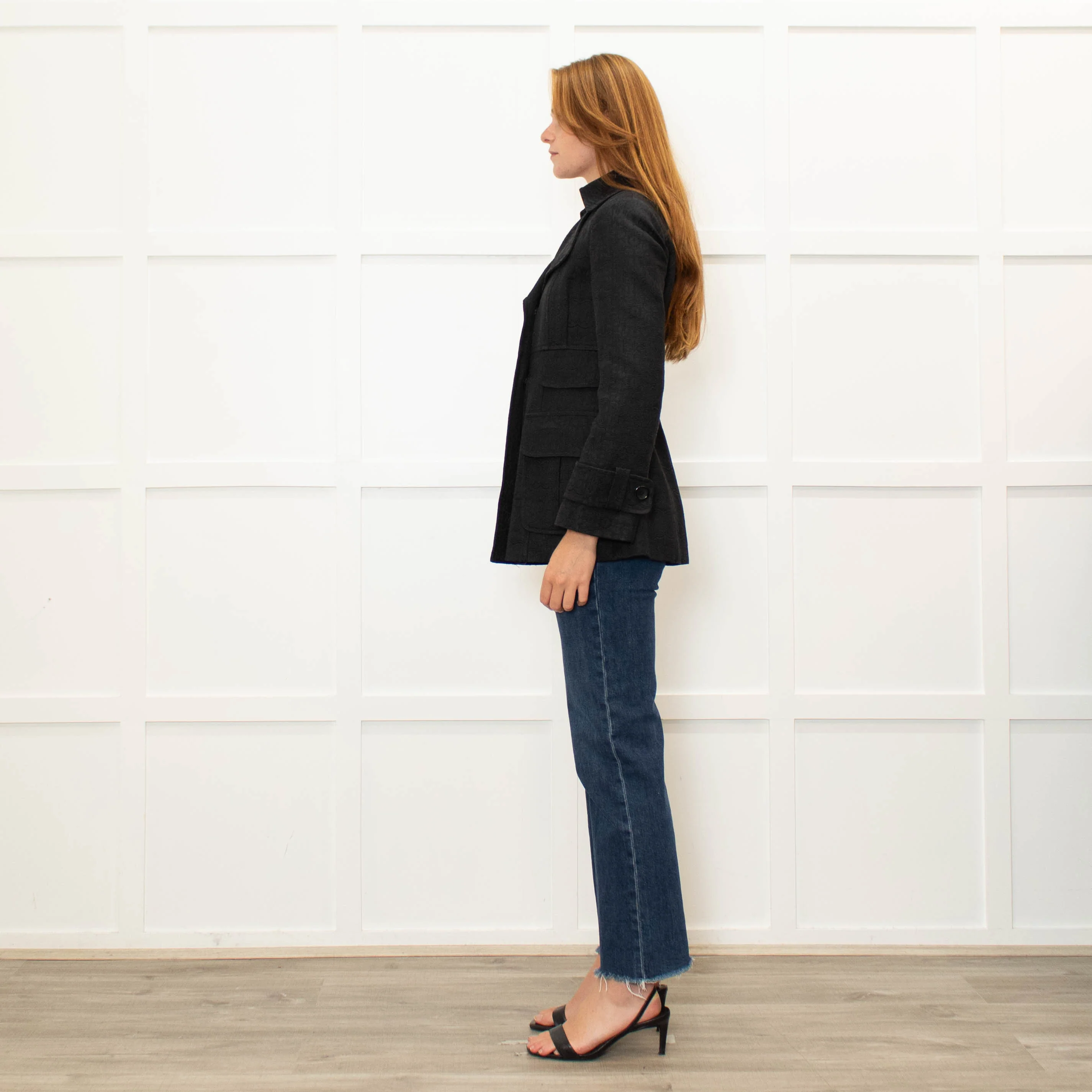 Nanette Lepore Black On Black Printed Pocket Detail Jacket - Image 4