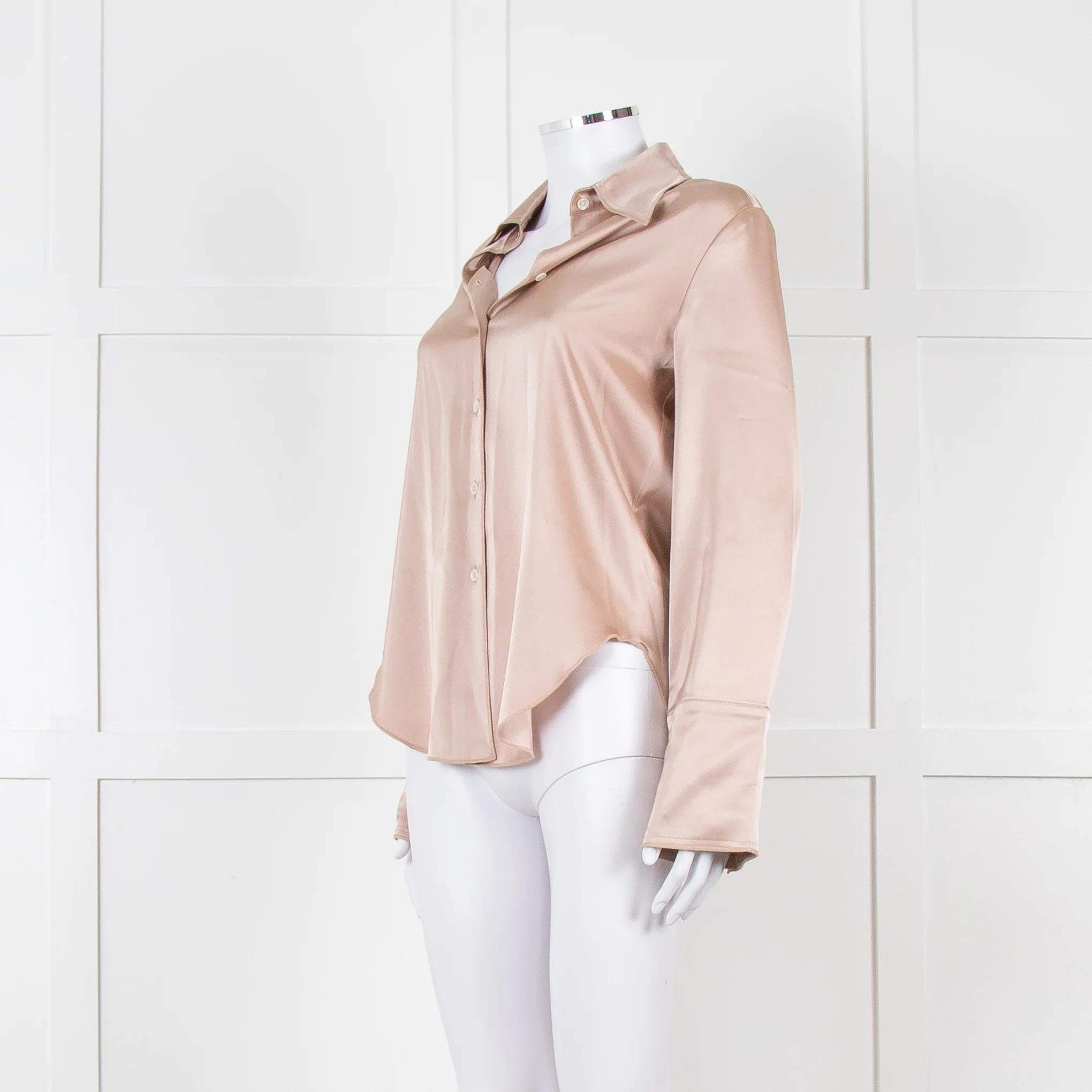 Nanushka Beige Collared Satin Shirt - Image 8