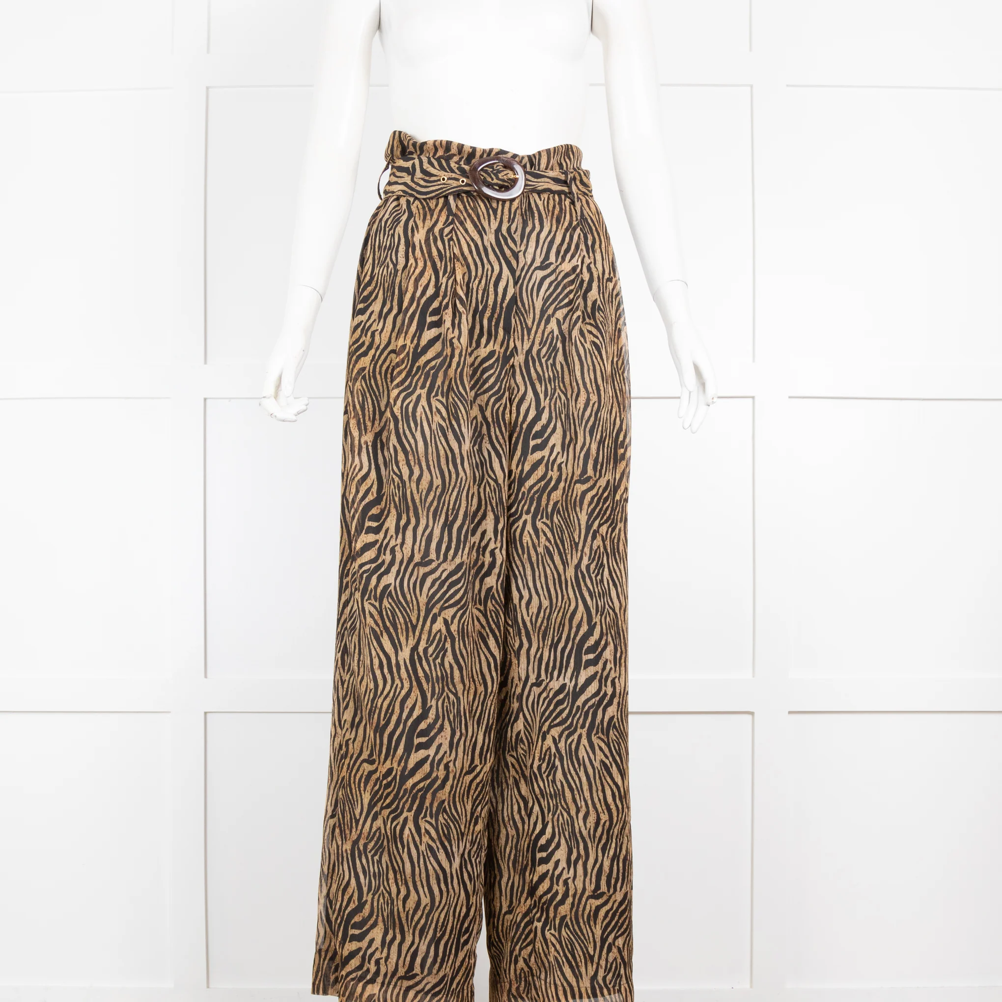 Nanushka Black & Beige Tiger Print Wide Leg Trousers