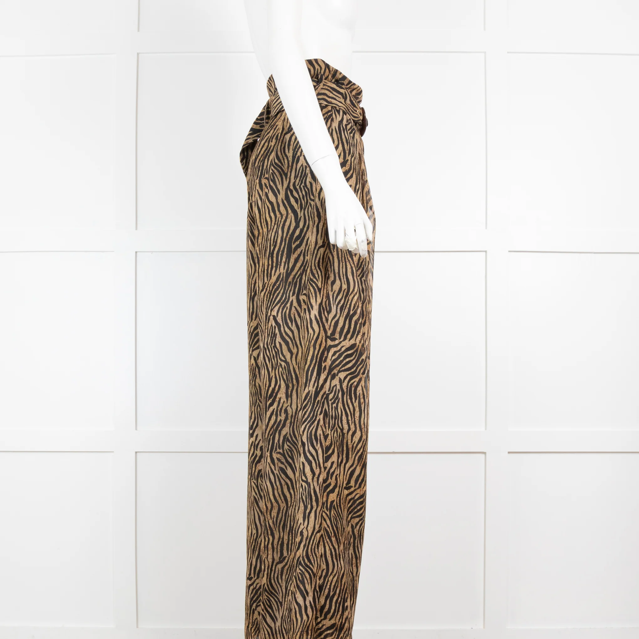 Nanushka Black & Beige Tiger Print Wide Leg Trousers - Image 2