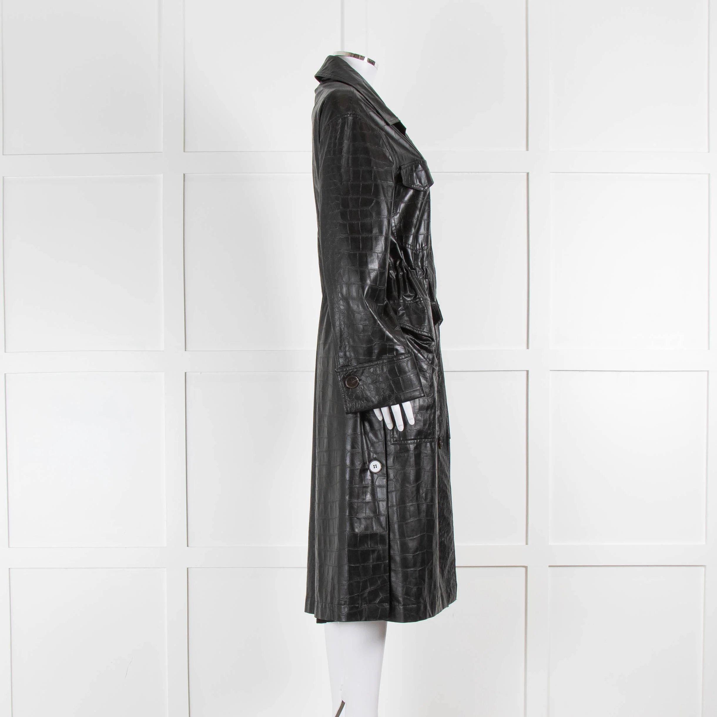 Nanushka Black Faux Croc Leather Hooded Coat - Image 2