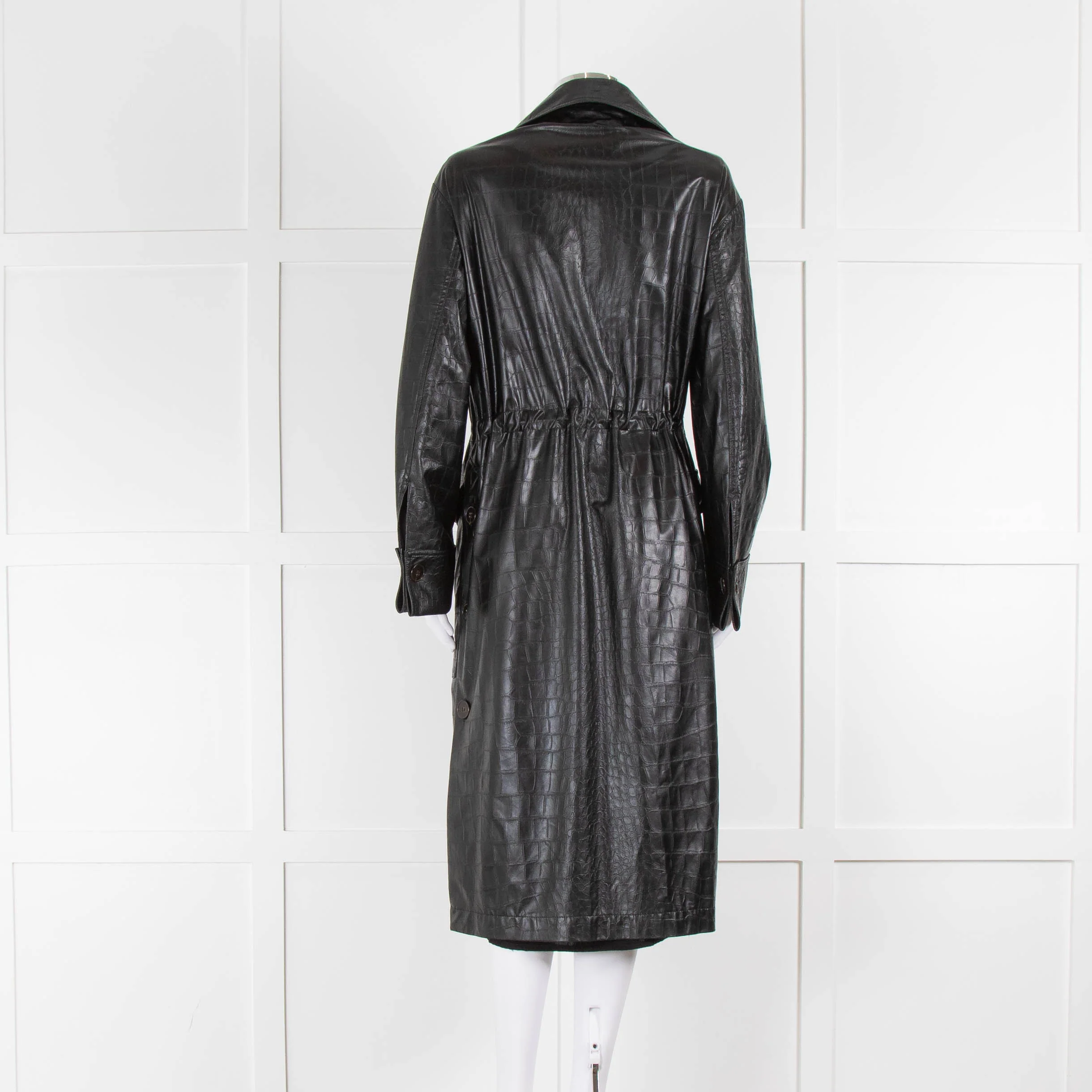 Nanushka Black Faux Croc Leather Hooded Coat - Image 4