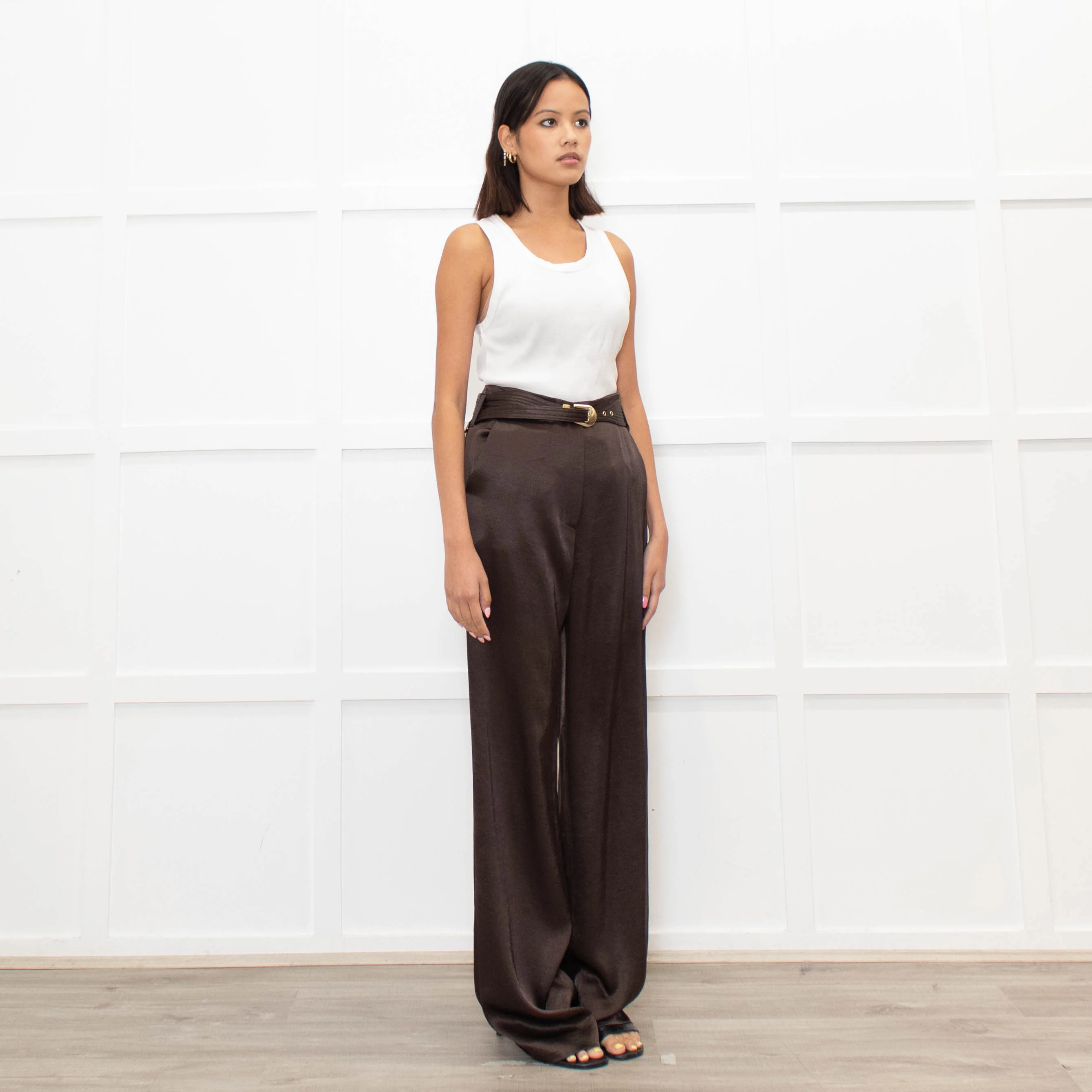 Nanushka Brown Flowy High Waisted Trousers - Image 3