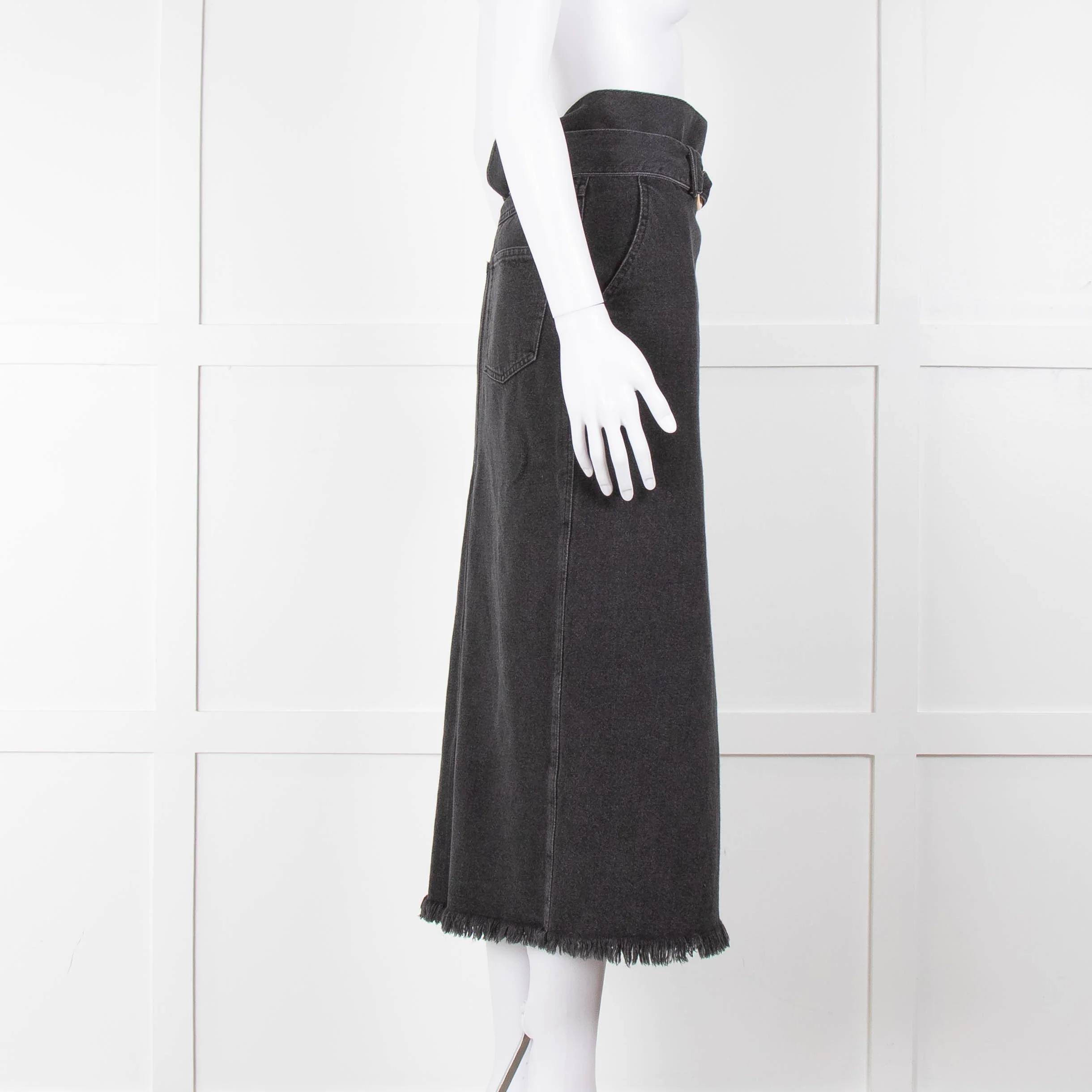 Nanushka Grey Denim Belted Midi Skirt - Image 3