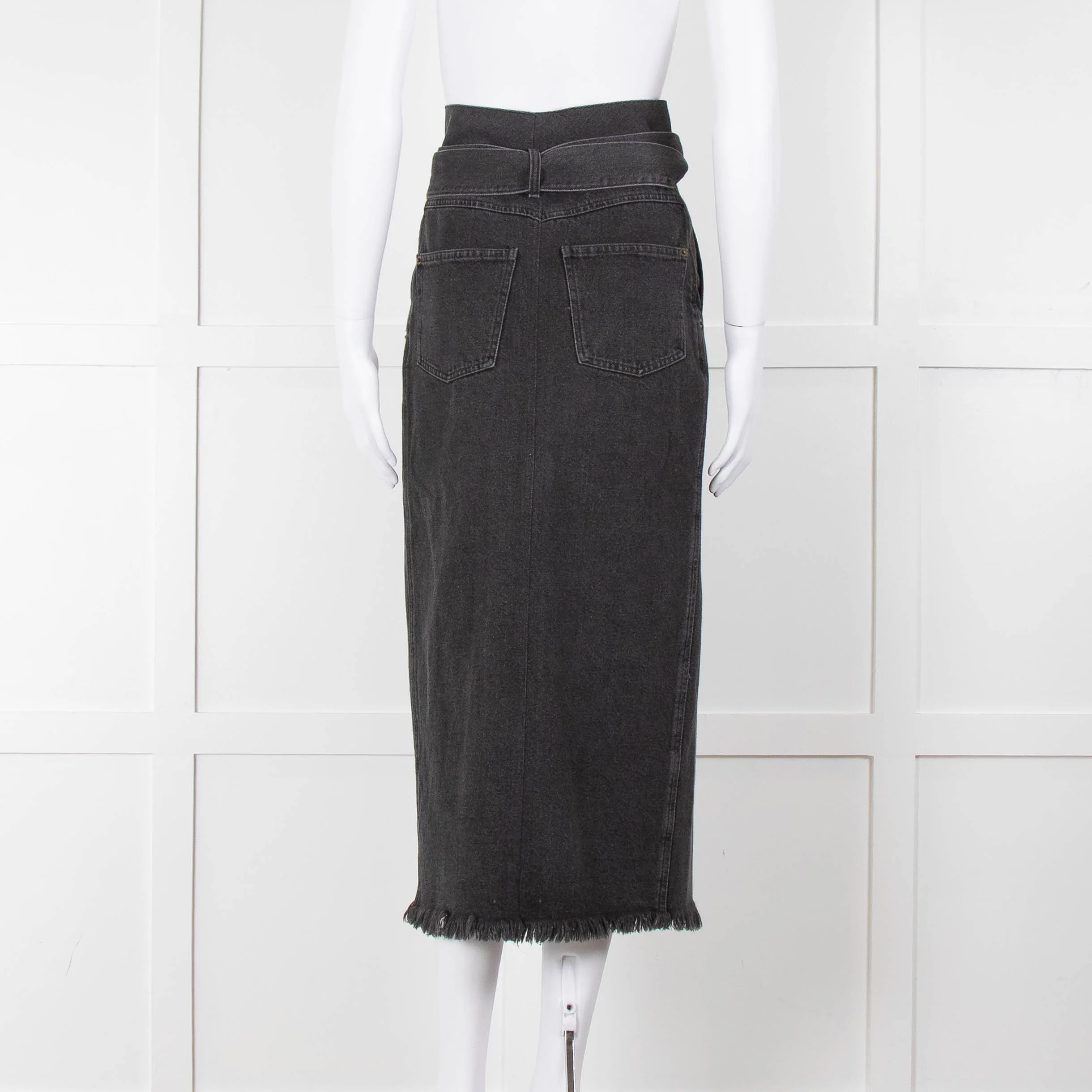 Nanushka Grey Denim Belted Midi Skirt - Image 4