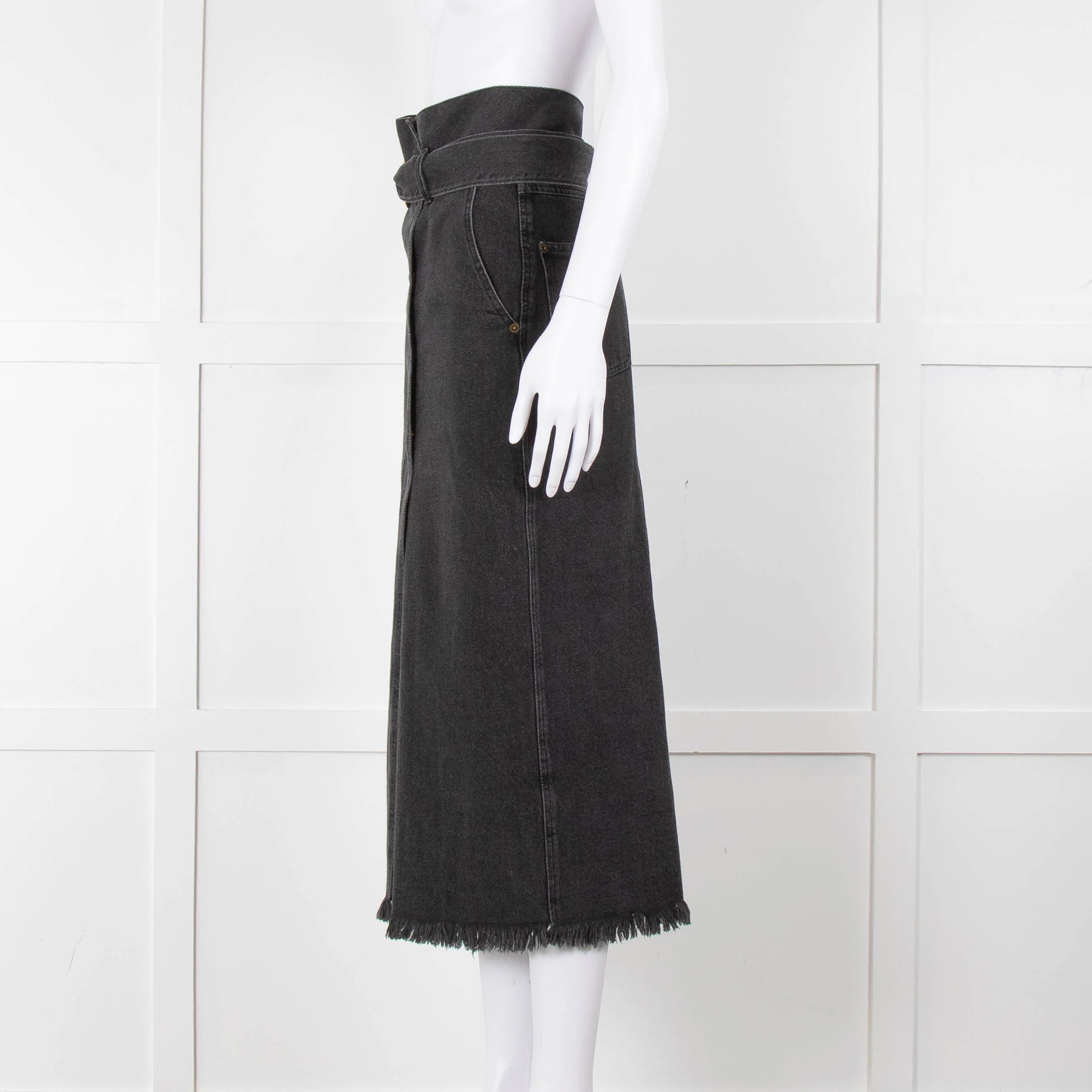 Nanushka Grey Denim Belted Midi Skirt - Image 6