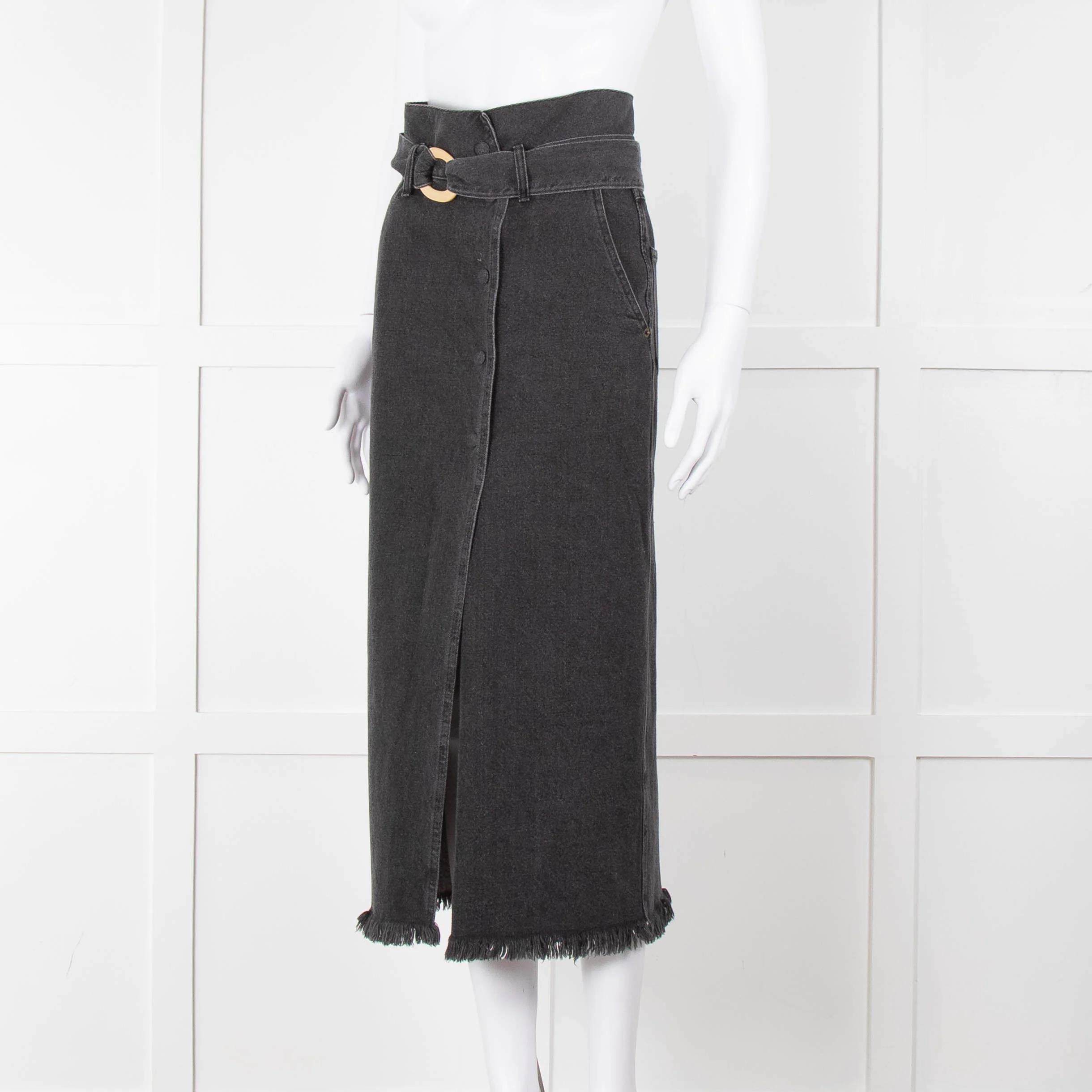 Nanushka Grey Denim Belted Midi Skirt - Image 7