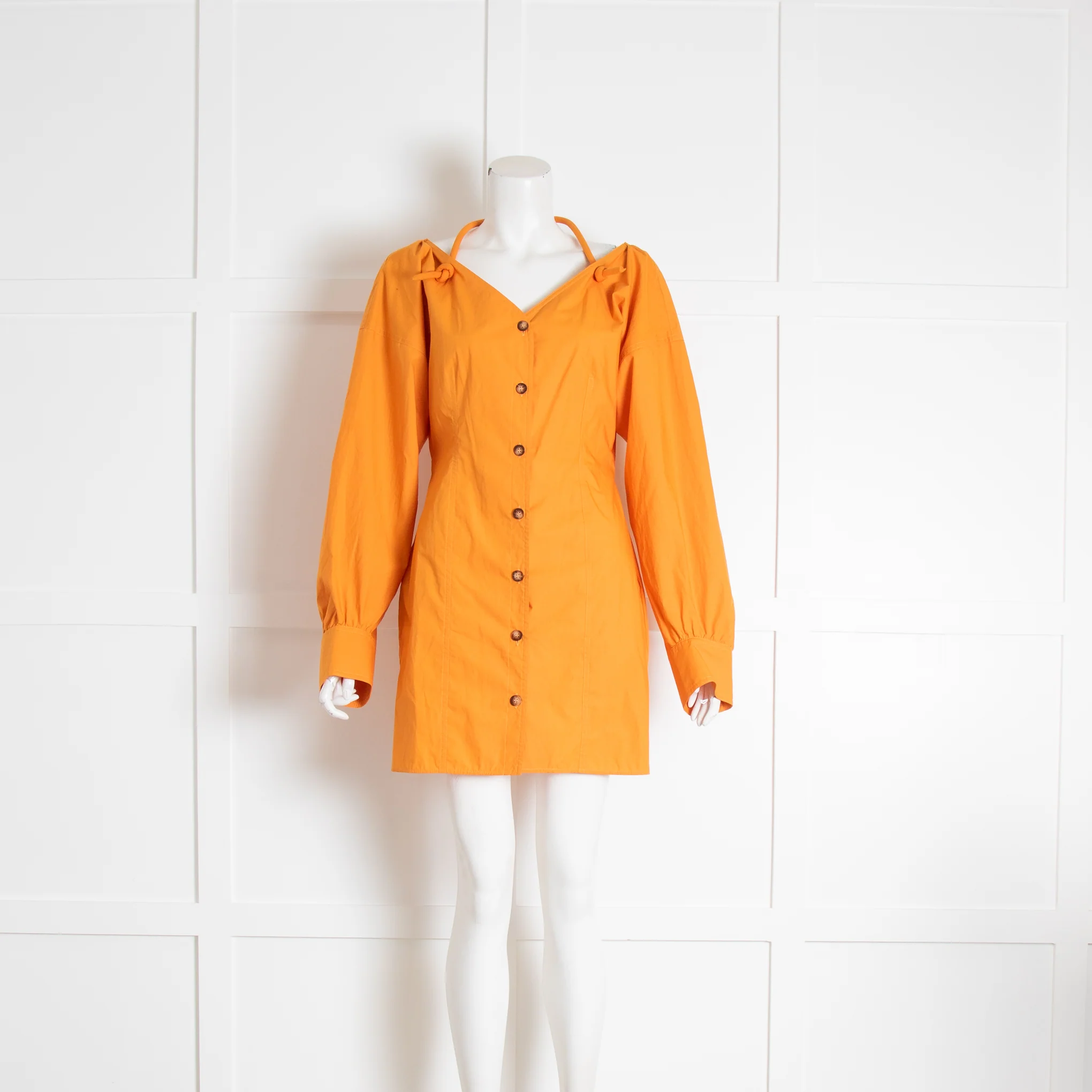 Nanushka Orange Button Front Mini Dress with Tie Detail