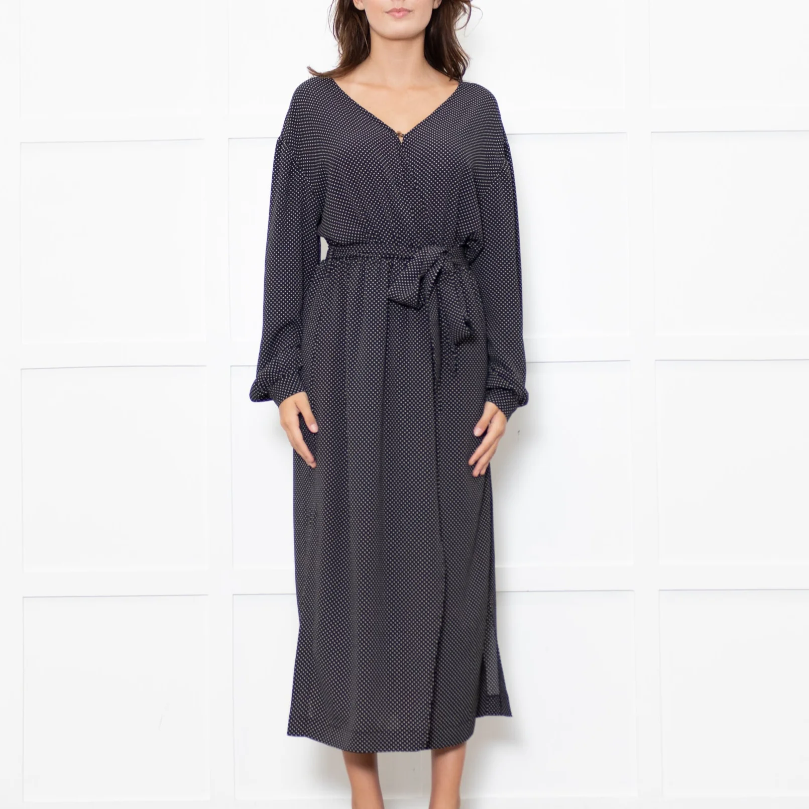 Nanushka Oasis Black Georgette Polka Dot Belted Midi Dress - Image 2