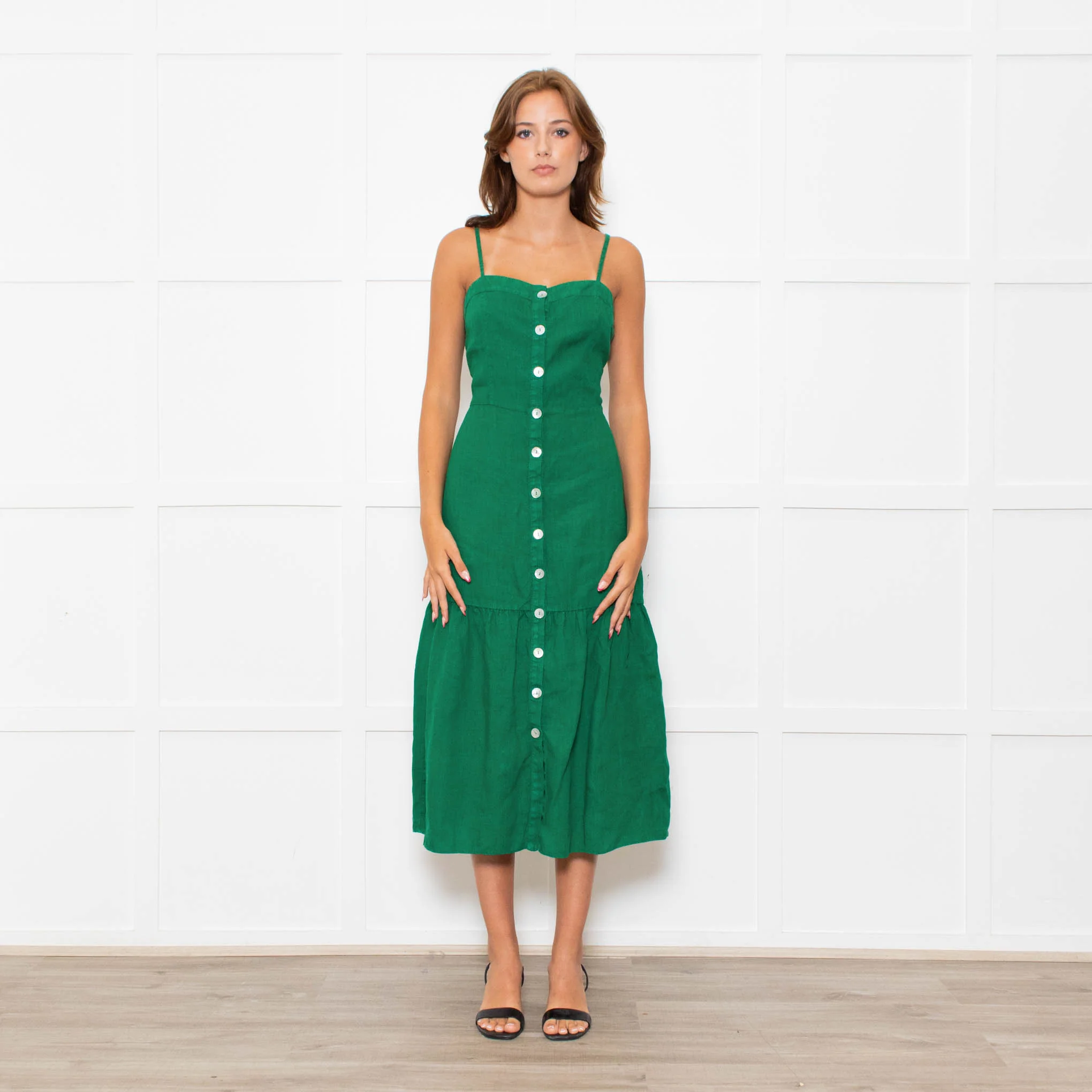 Nation Los Angeles Green Linen Button Up Sleeveless Dress - Image 2
