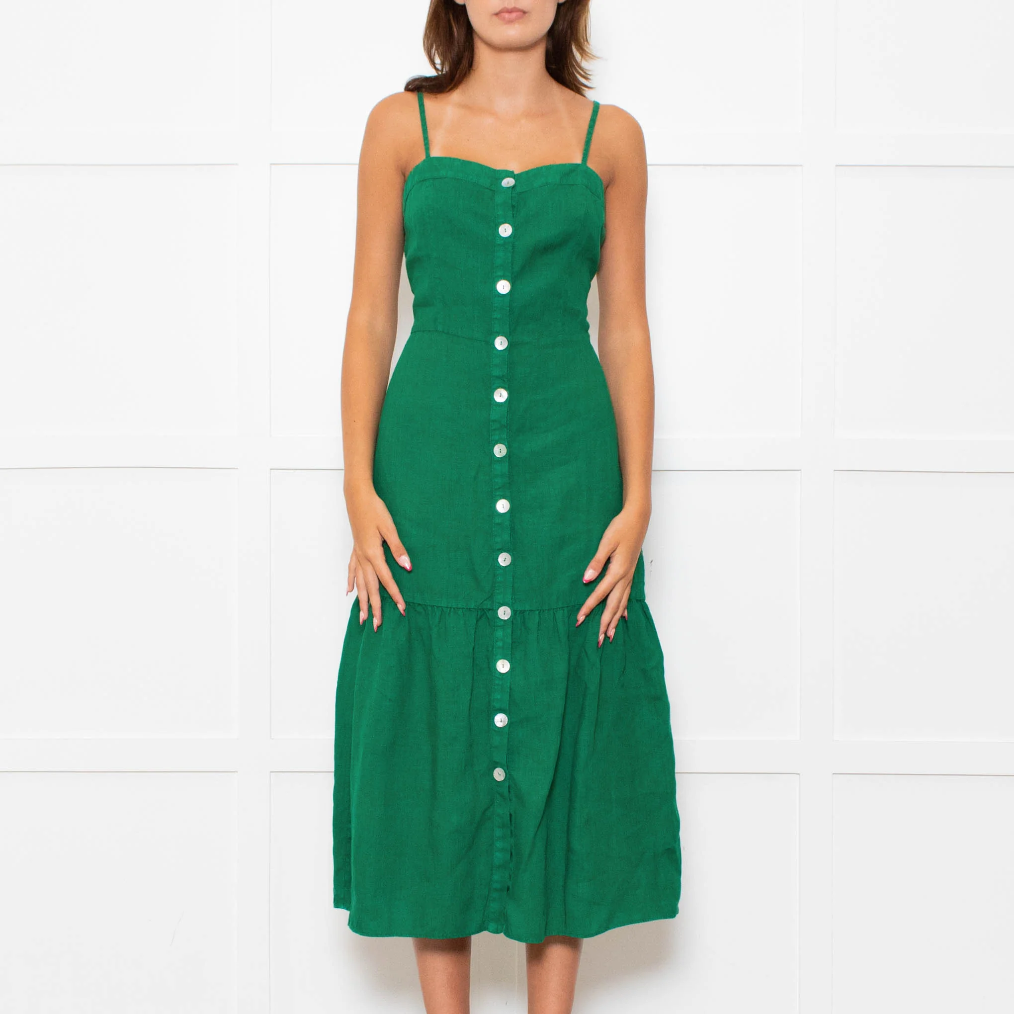 Nation Los Angeles Green Linen Button Up Sleeveless Dress - Image 3