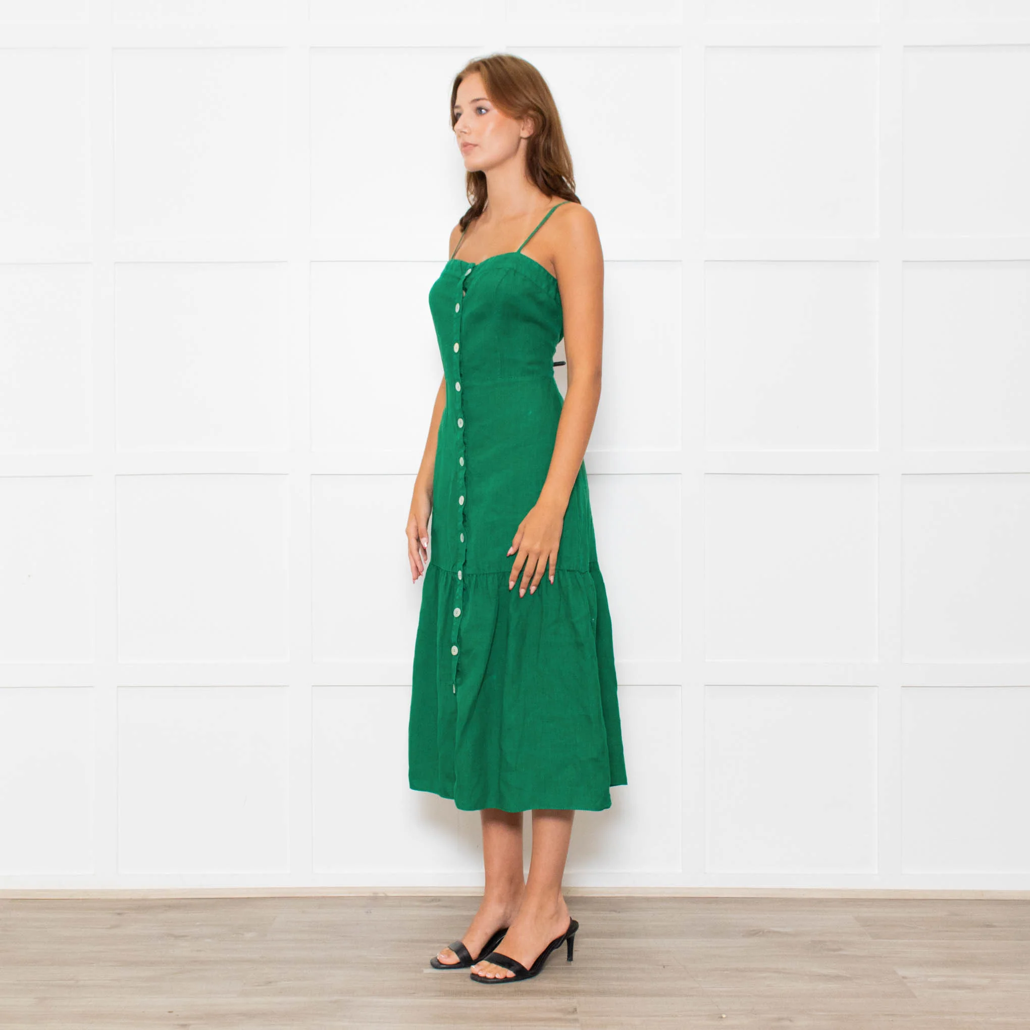 Nation Los Angeles Green Linen Button Up Sleeveless Dress - Image 4