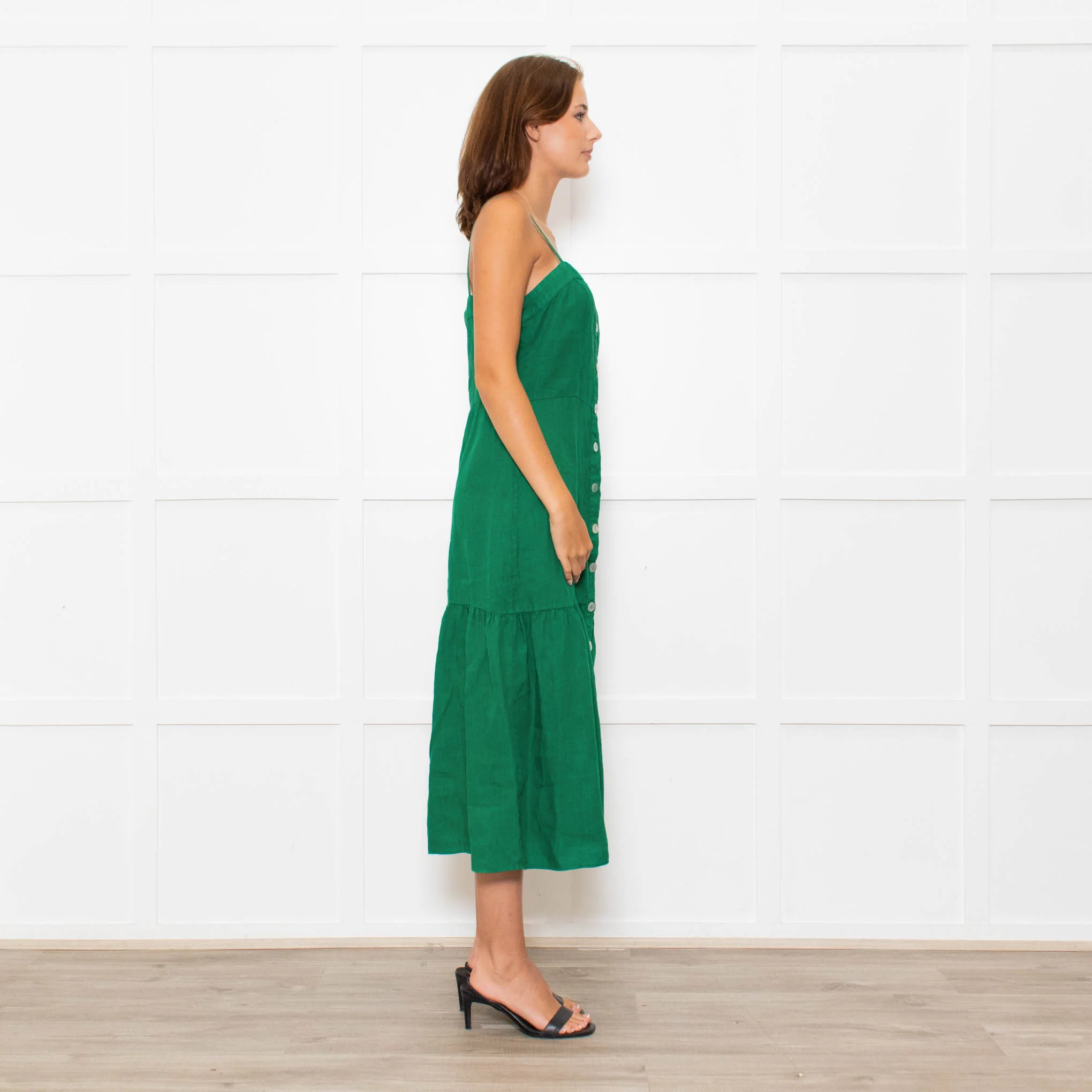 Nation Los Angeles Green Linen Button Up Sleeveless Dress - Image 6
