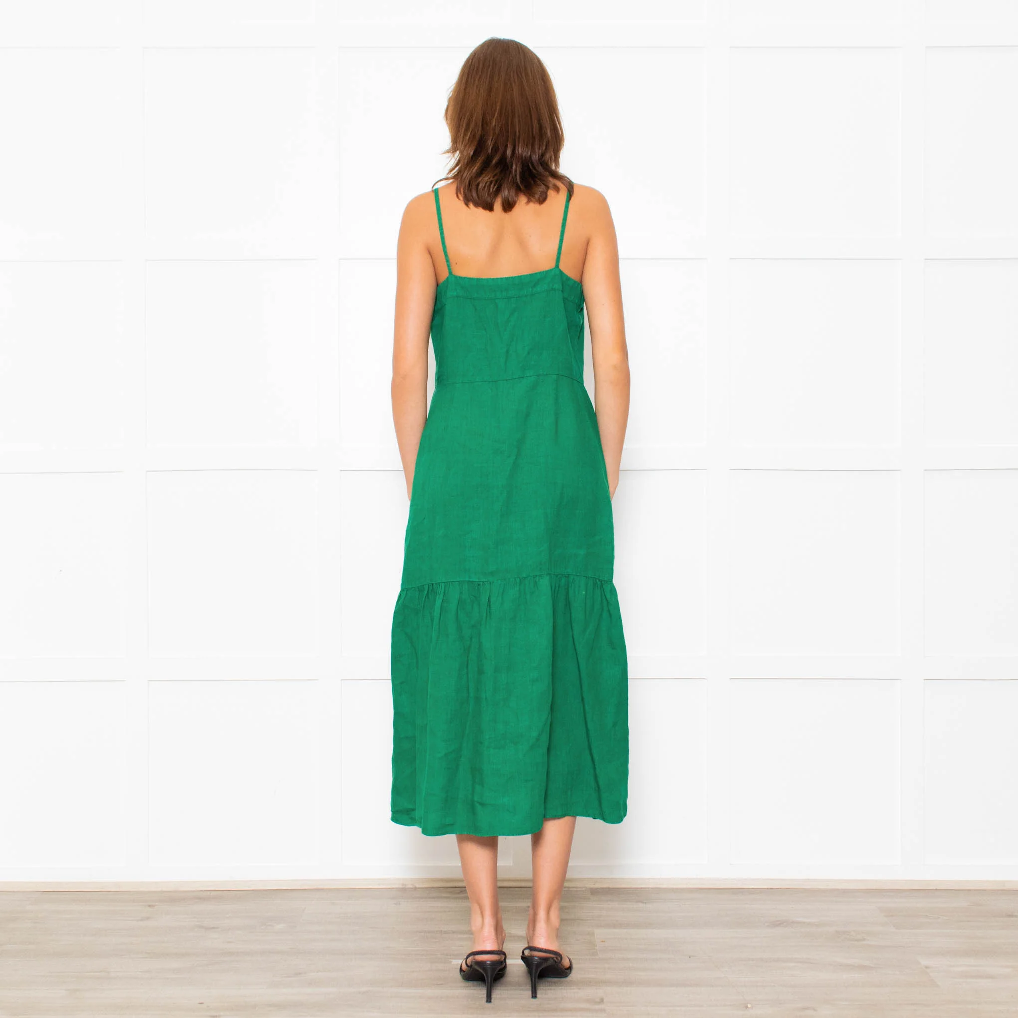 Nation Los Angeles Green Linen Button Up Sleeveless Dress - Image 7