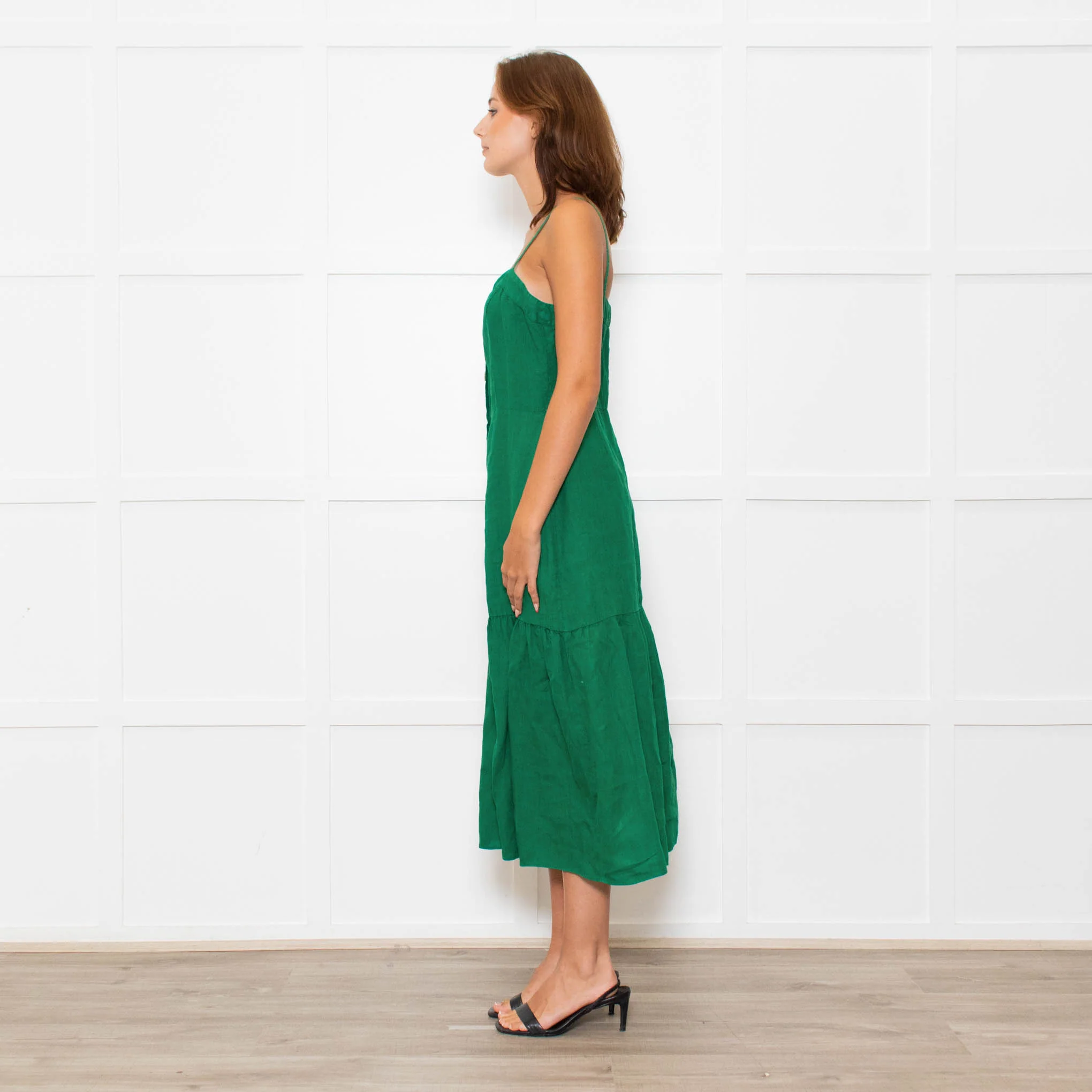Nation Los Angeles Green Linen Button Up Sleeveless Dress - Image 8