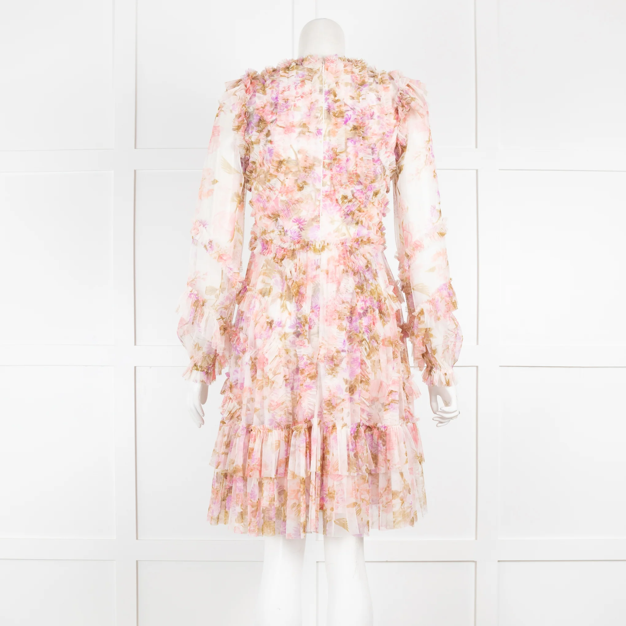 Needle & Thread Pink Mesh Frill Detail Floral Dress - Image 3