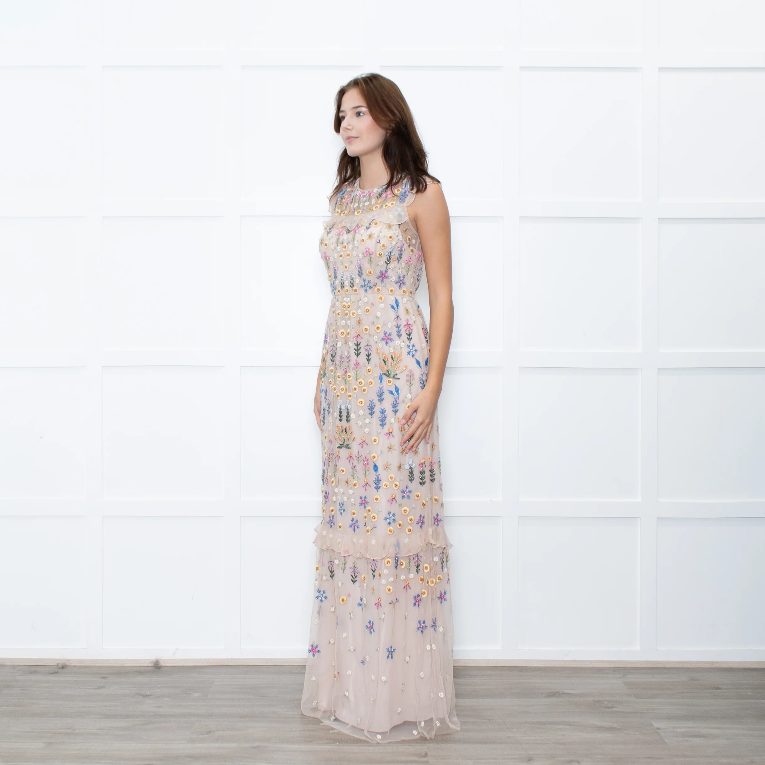 Needle & Thread Powder Pink Multi Embroidery Maxi Mesh Dress - Image 3