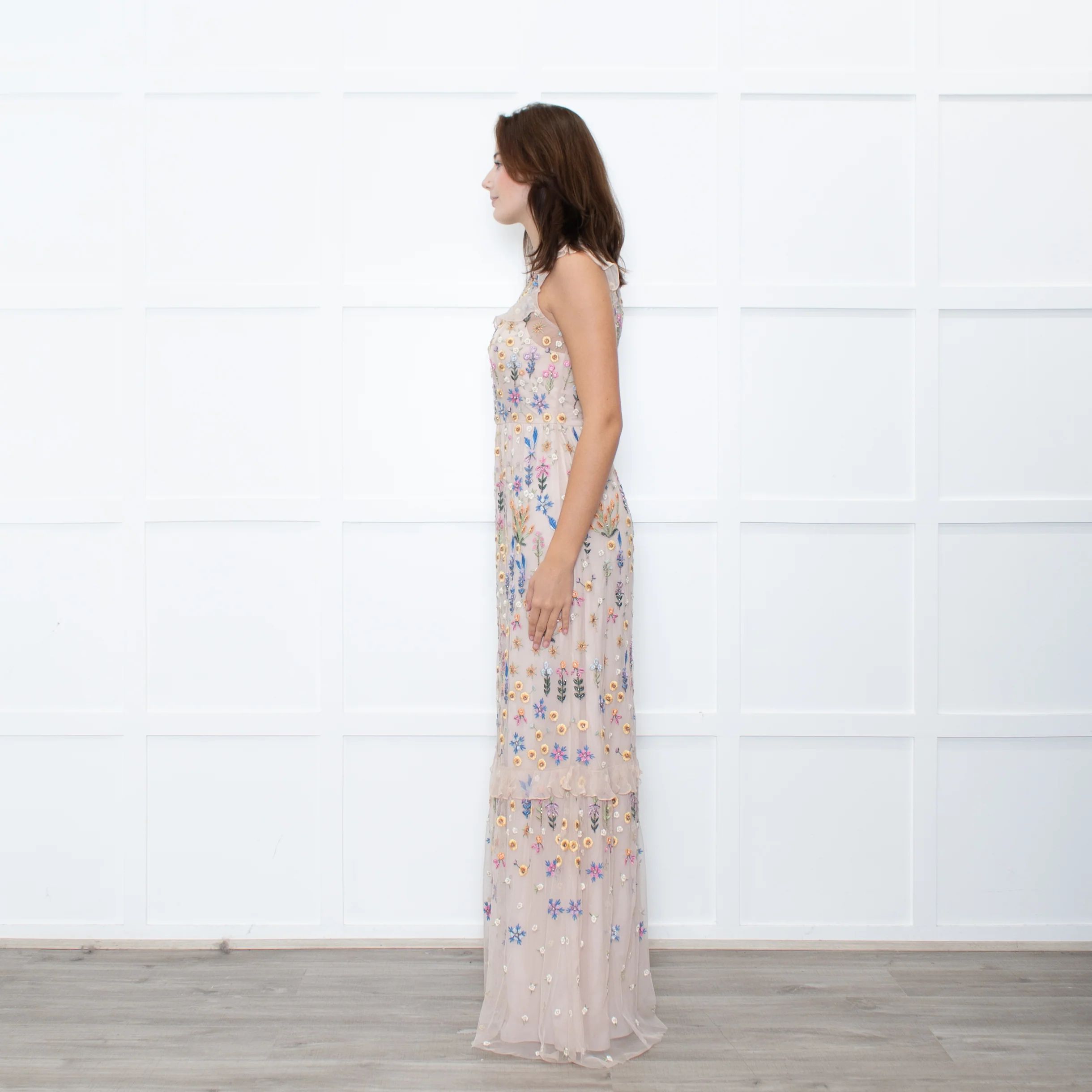 Needle & Thread Powder Pink Multi Embroidery Maxi Mesh Dress - Image 4