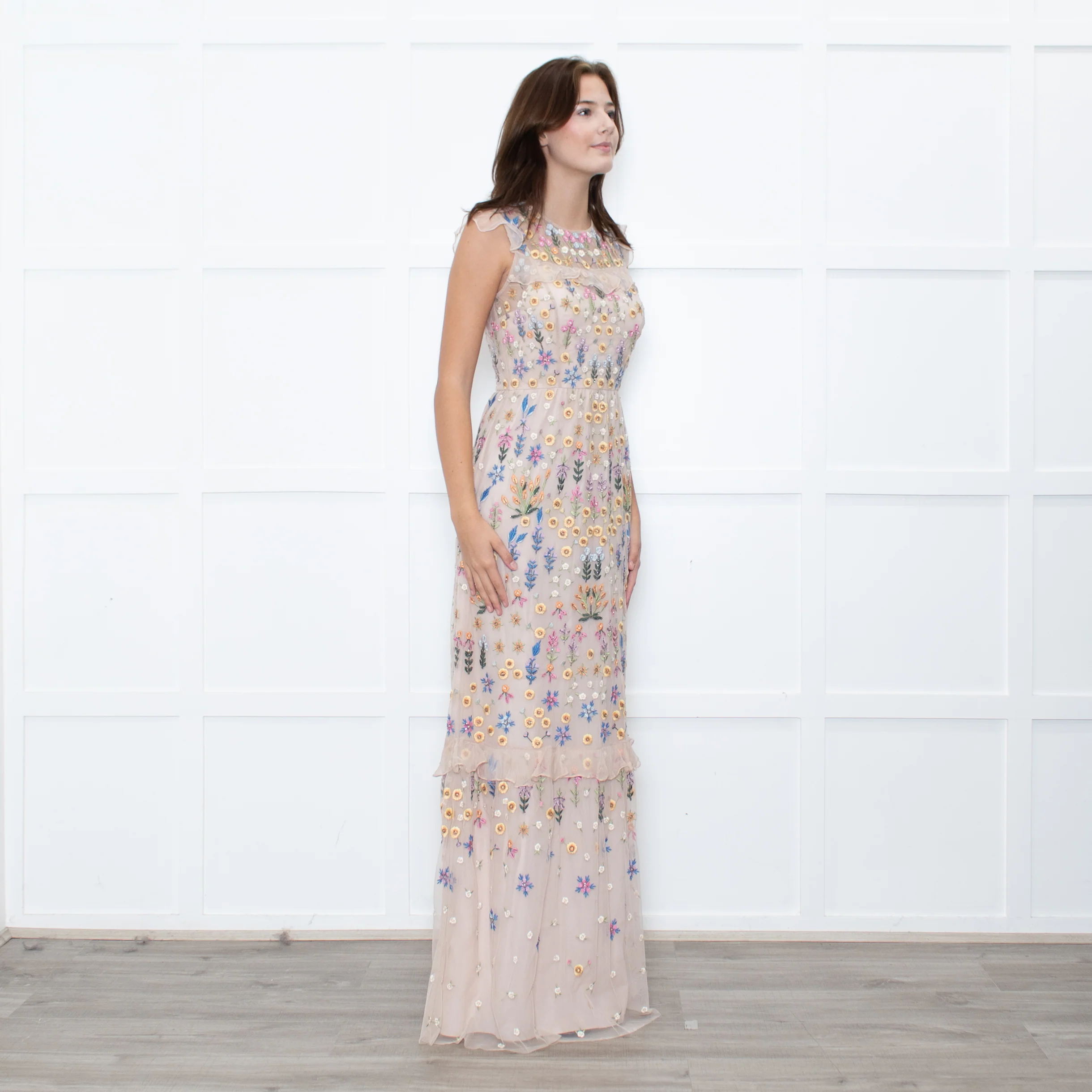 Needle & Thread Powder Pink Multi Embroidery Maxi Mesh Dress - Image 7