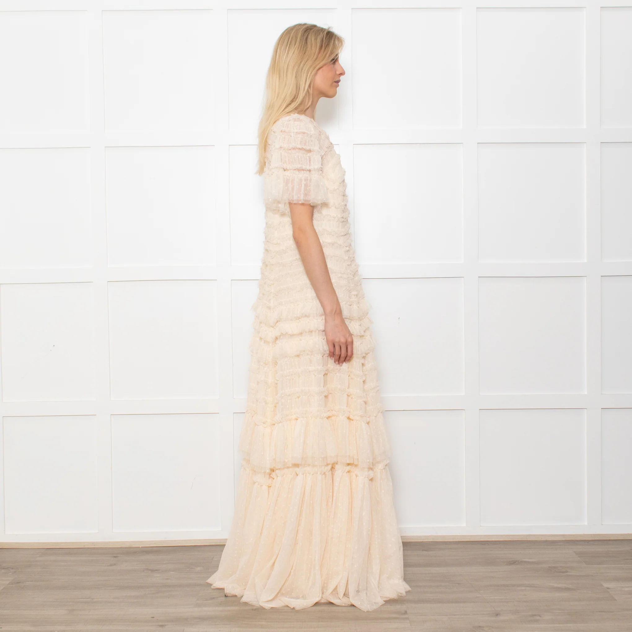 Needle & Thread Valentine Ruffle Gown In Champagne - Image 5