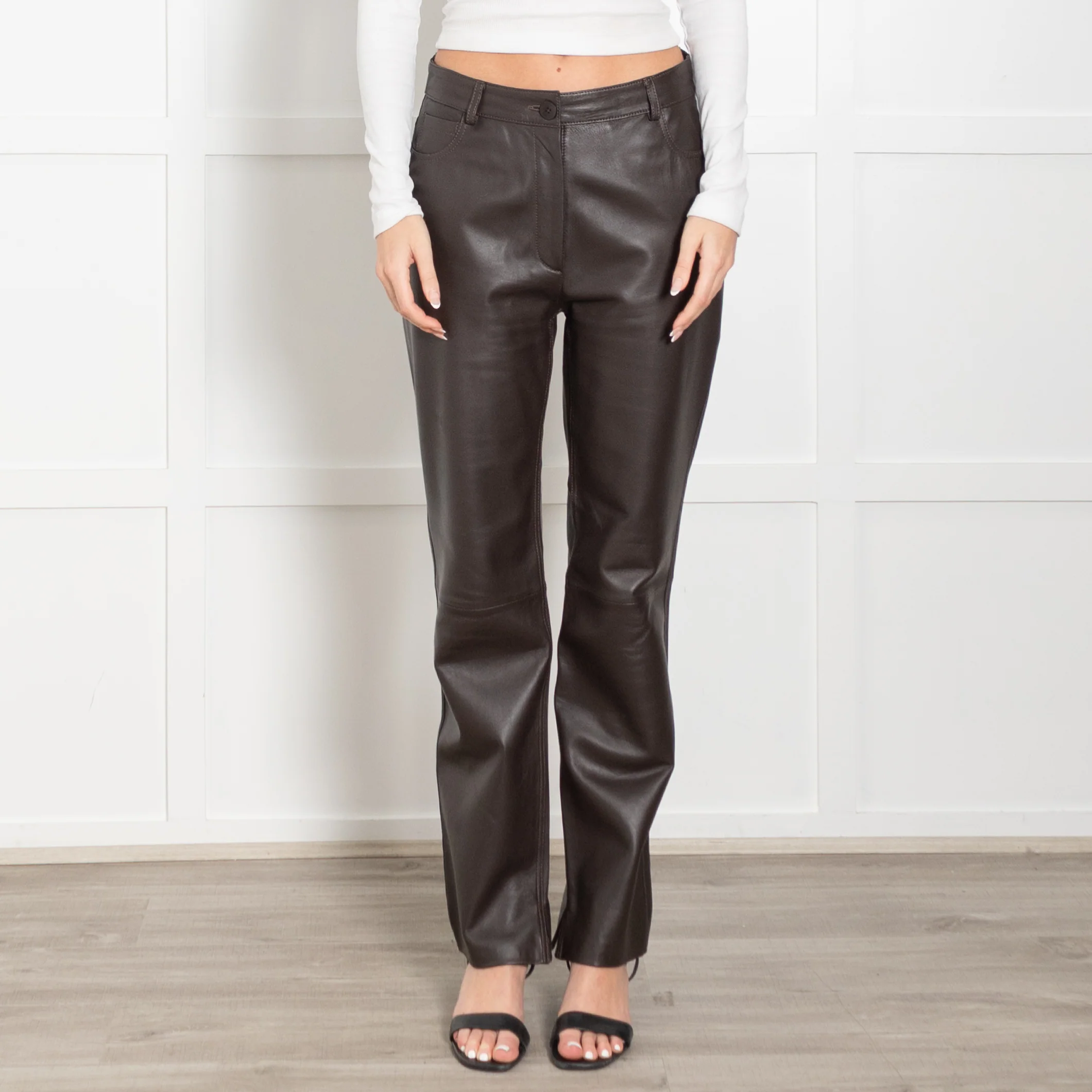 NetWork Brown Leather Trousers - Image 2