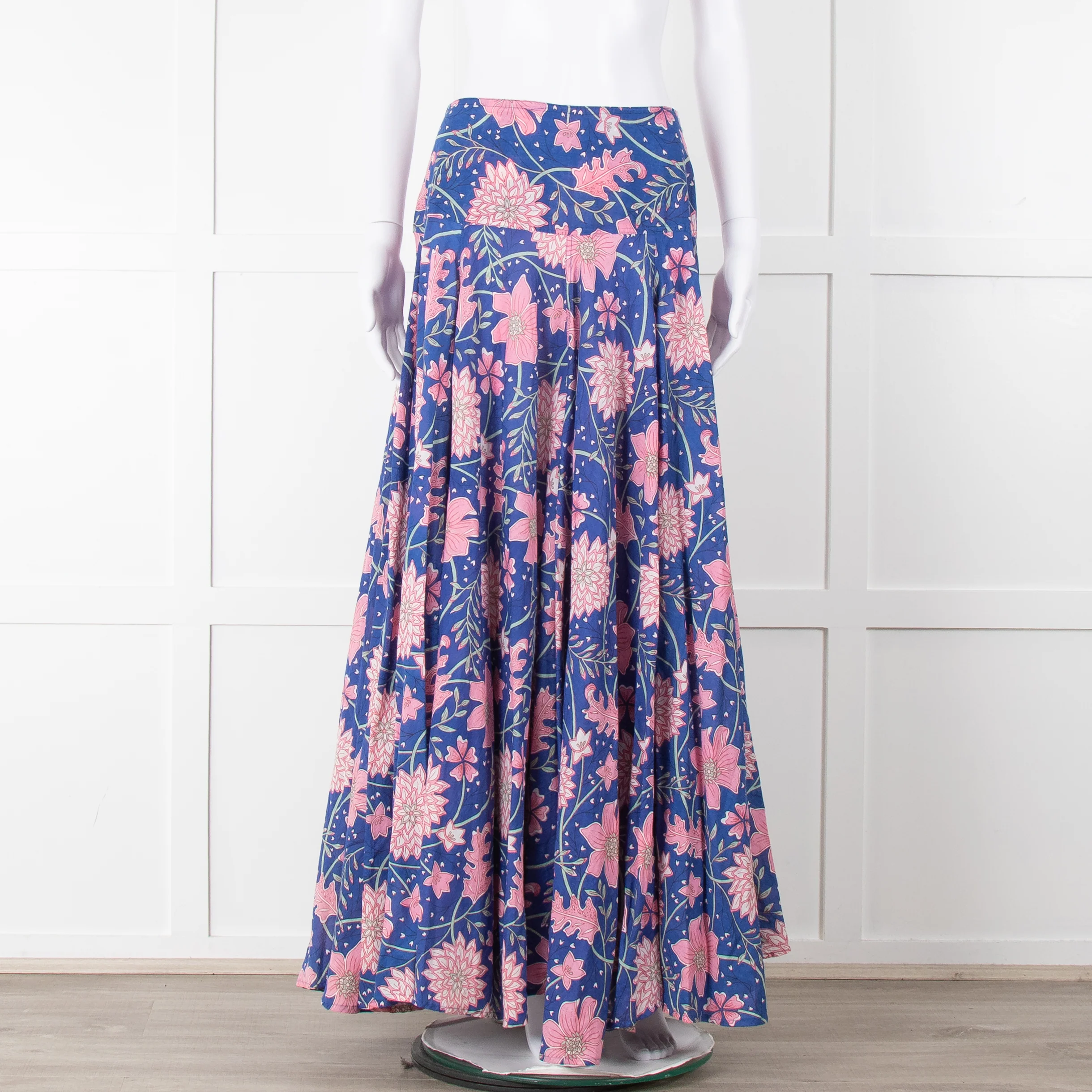 Neve & Noor Blue Pink Green Floral Print Maxi Skirt