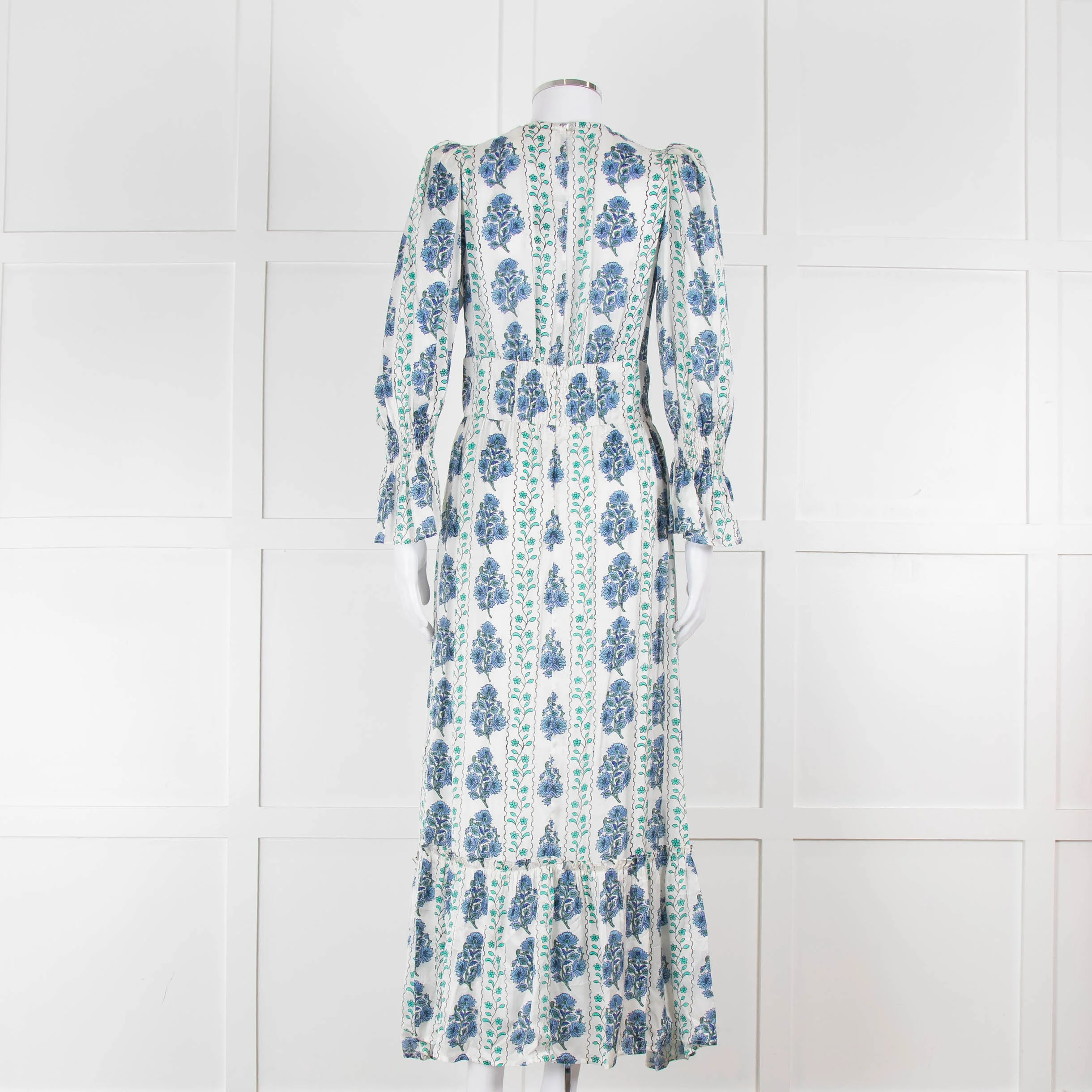 Neve & Noor Sophia Satin Blue and Green Floral Maxi Dress - Image 5