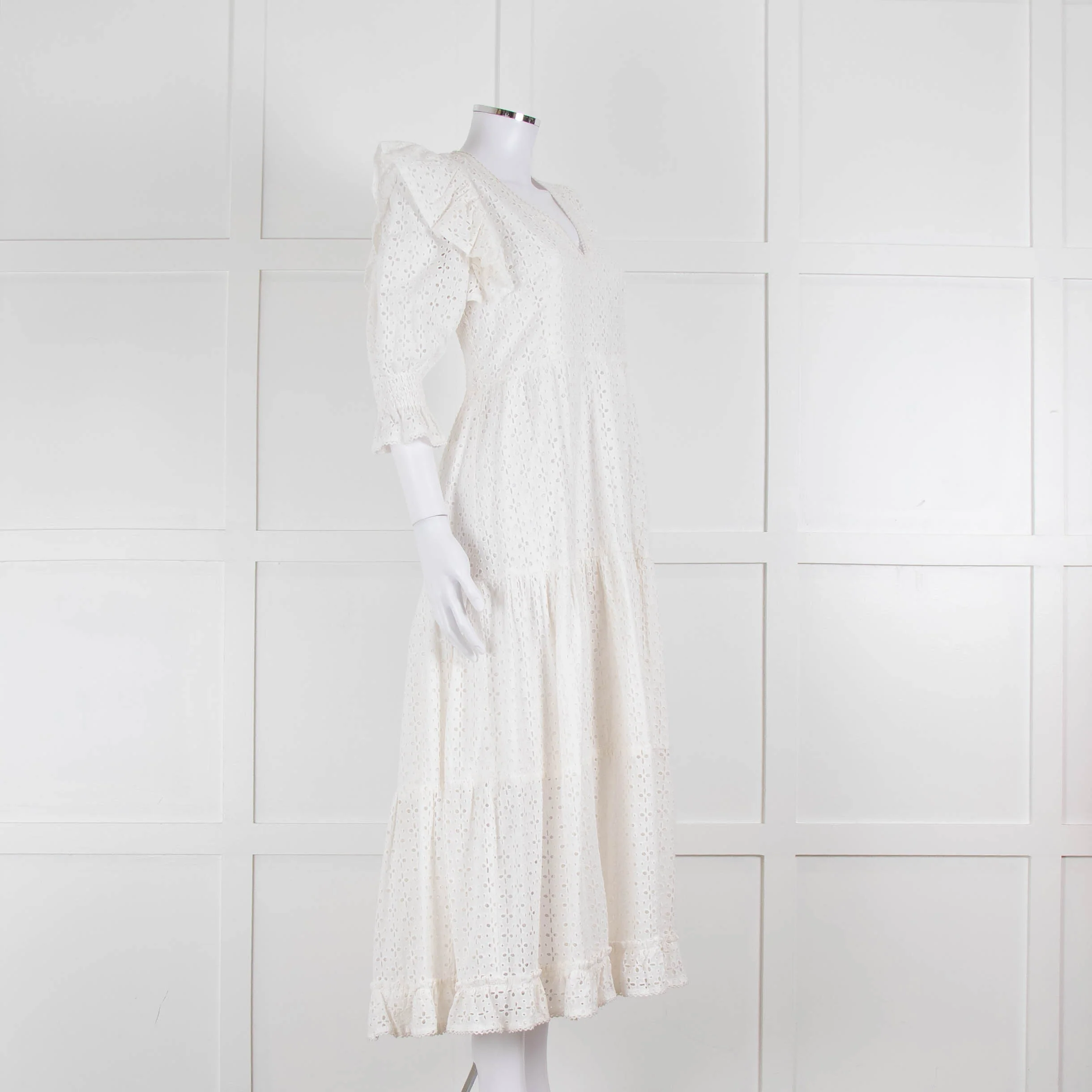 Neve & Noor White Broderie Anglaise Puff Sleeve Maxi Dress - Image 2