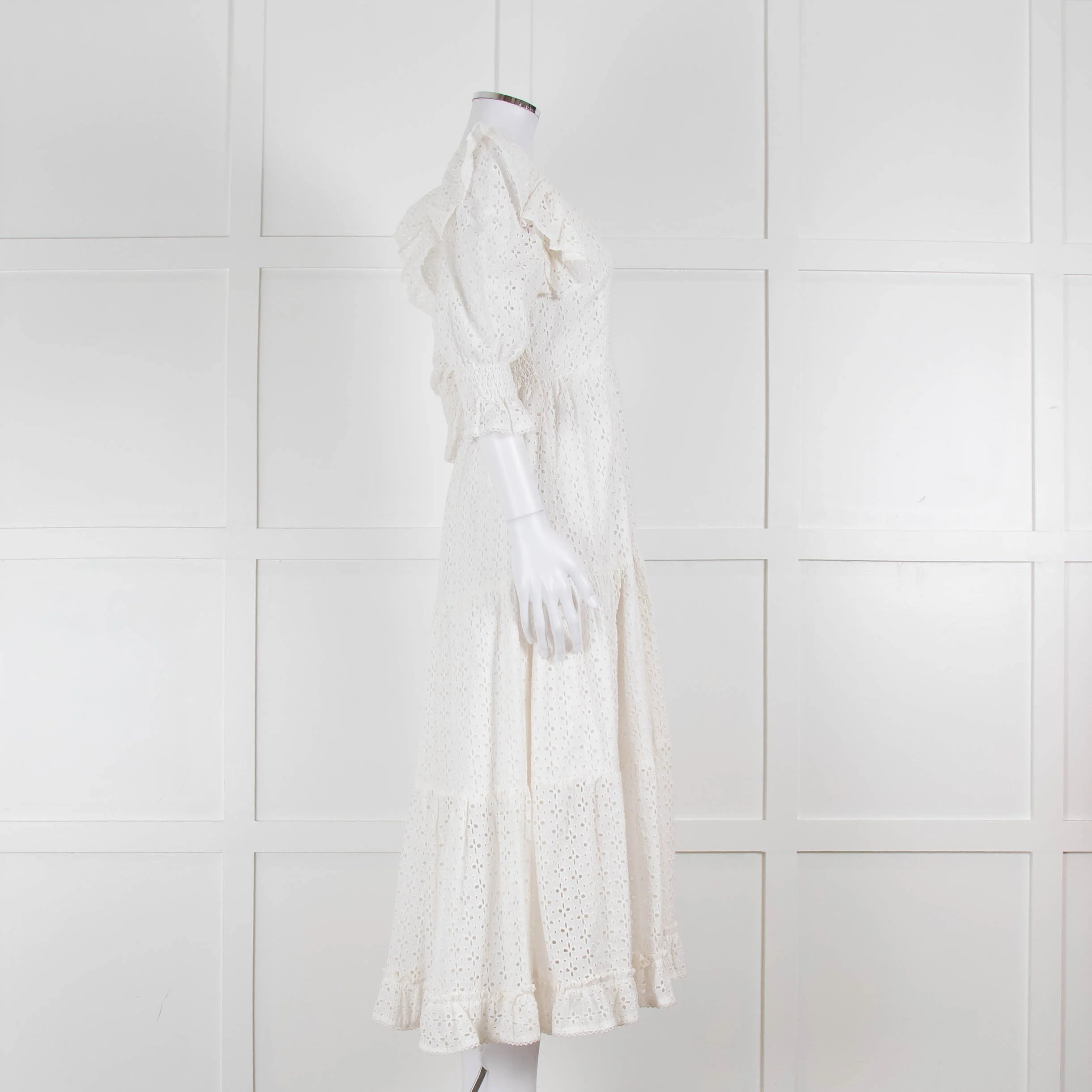 Neve & Noor White Broderie Anglaise Puff Sleeve Maxi Dress - Image 3