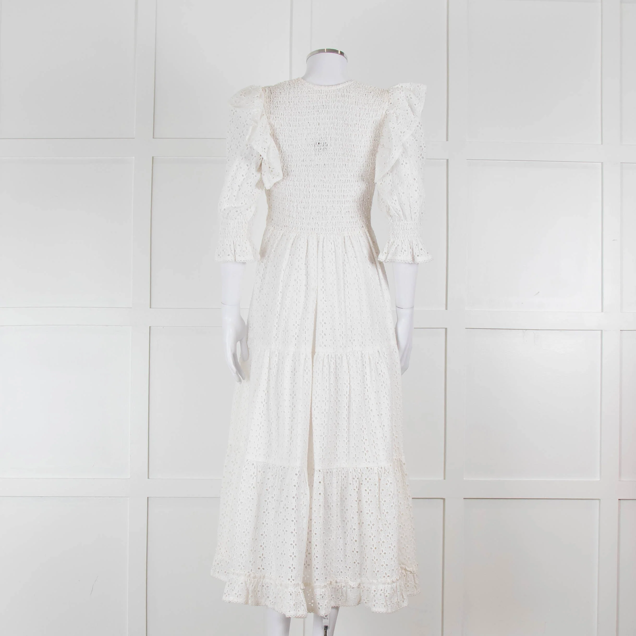 Neve & Noor White Broderie Anglaise Puff Sleeve Maxi Dress - Image 5