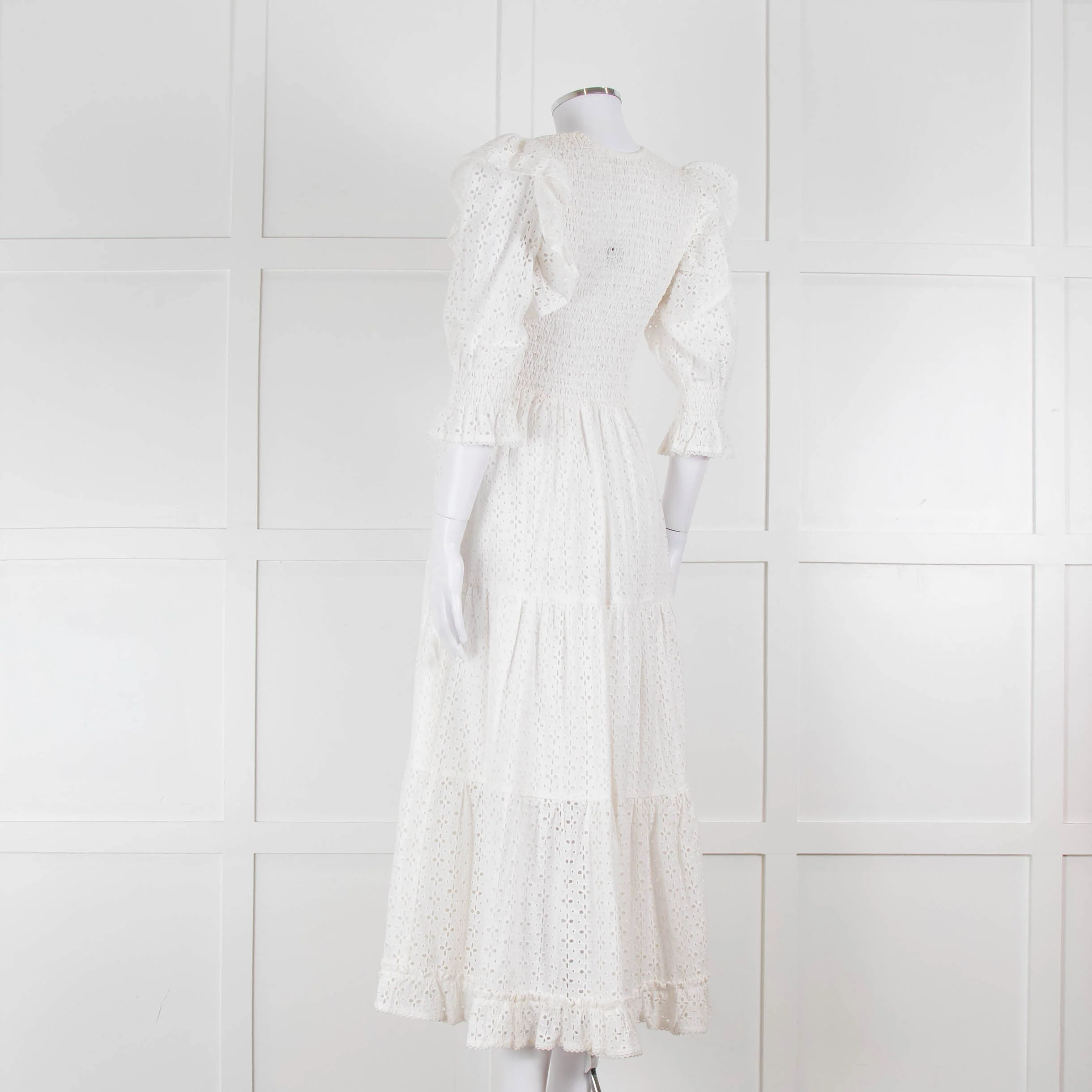 Neve & Noor White Broderie Anglaise Puff Sleeve Maxi Dress - Image 6