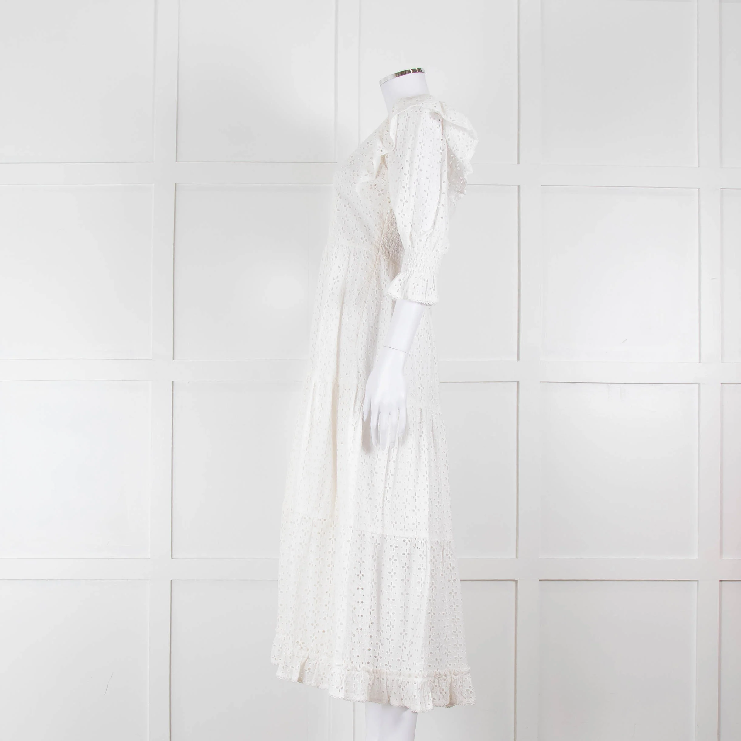 Neve & Noor White Broderie Anglaise Puff Sleeve Maxi Dress - Image 7