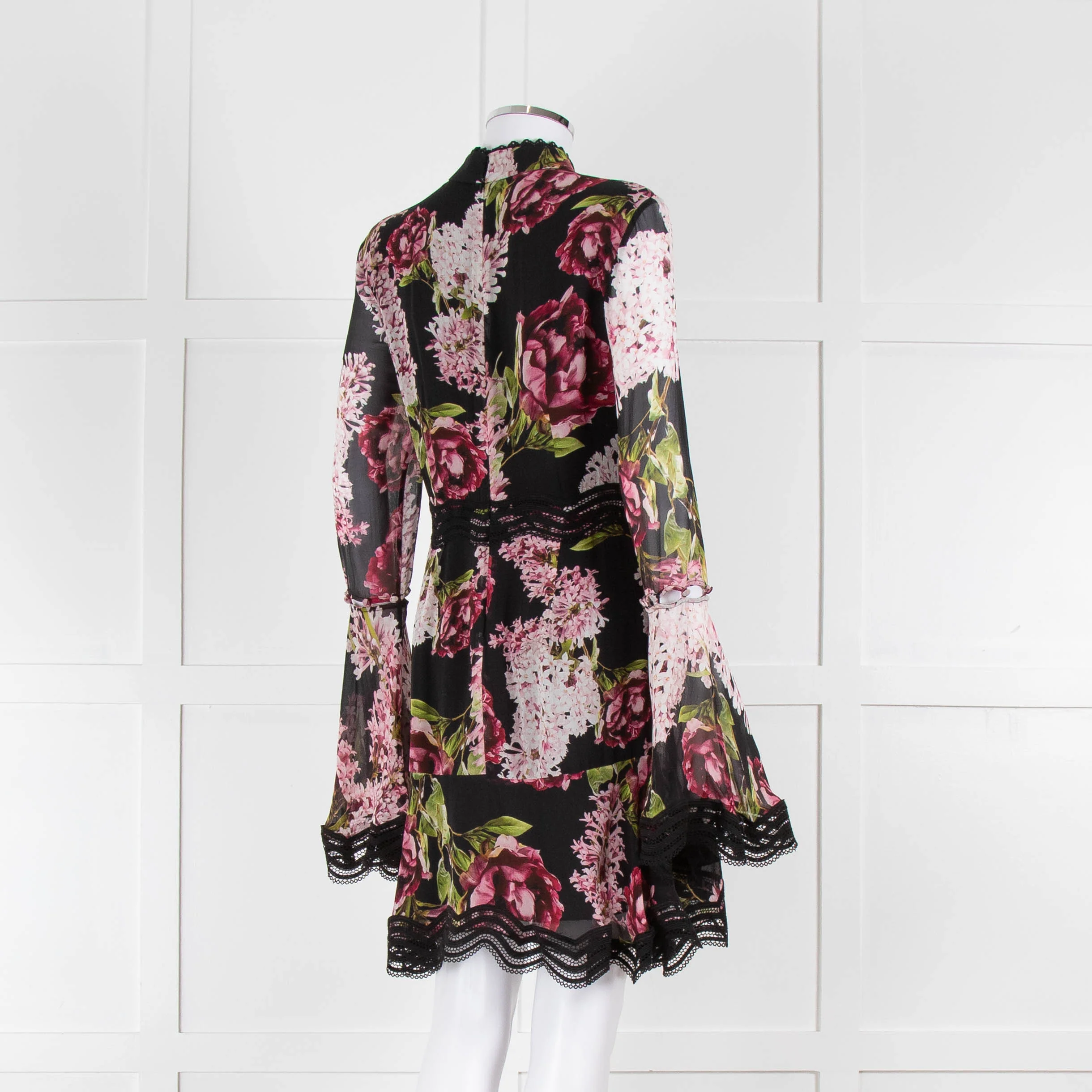Nicholas Black High Neck Mini Dress with Large Pink Flowers - Image 4