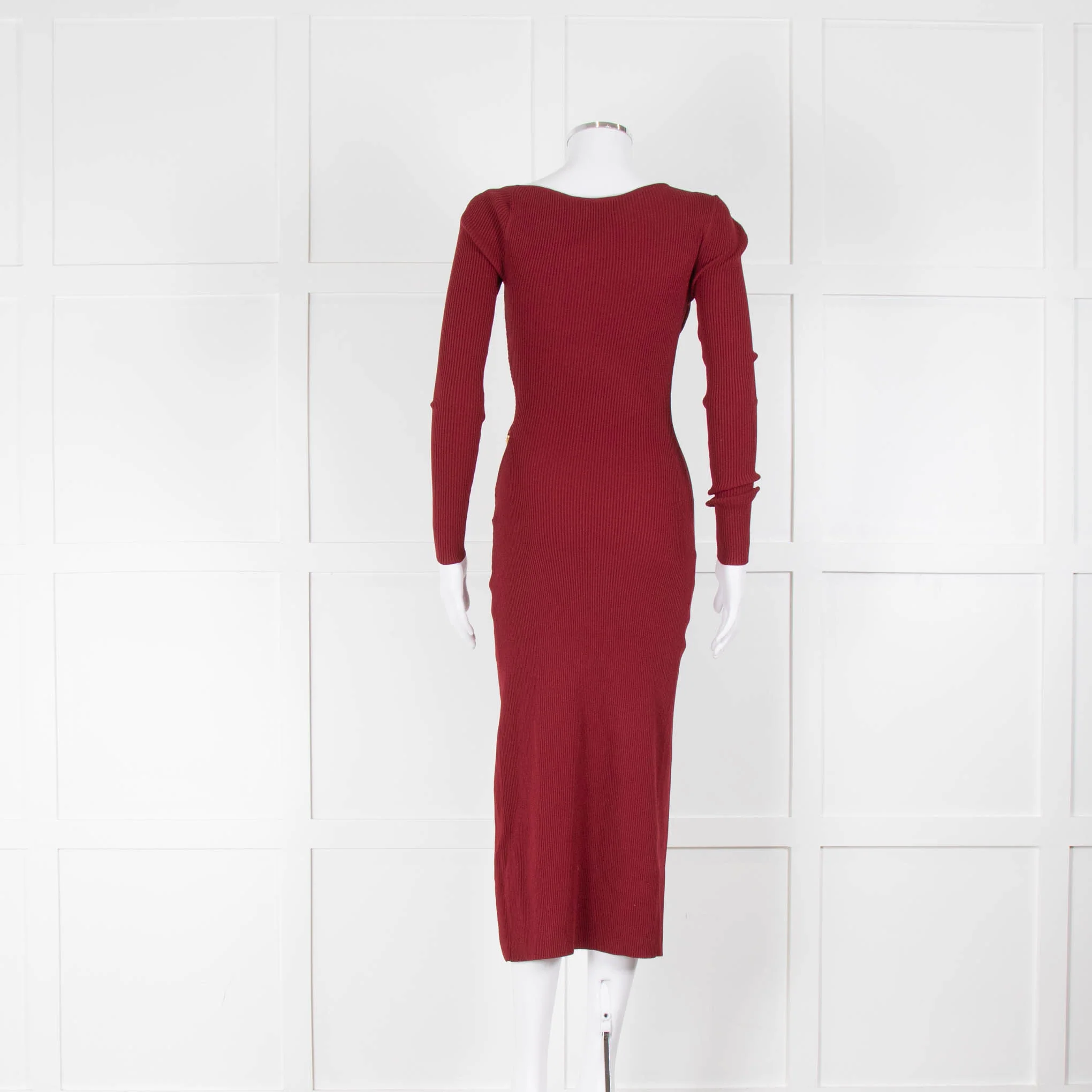 Nicholas Burgundy Ribbed Midi Dress with Cut outs and Chain Details - Image 3