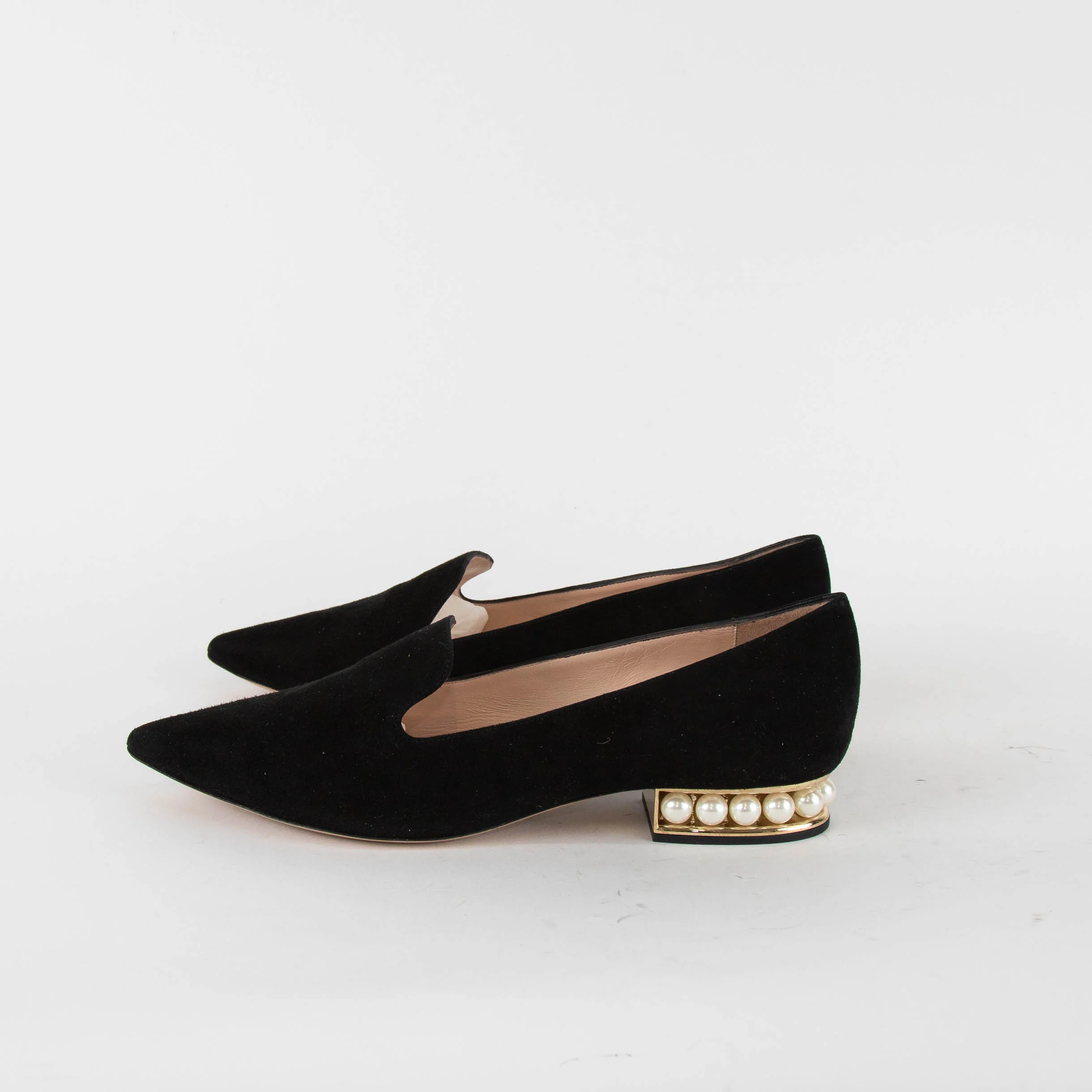 Nicholas Kirkwood Black Suede Faux Pearl Heel Shoes - Image 3