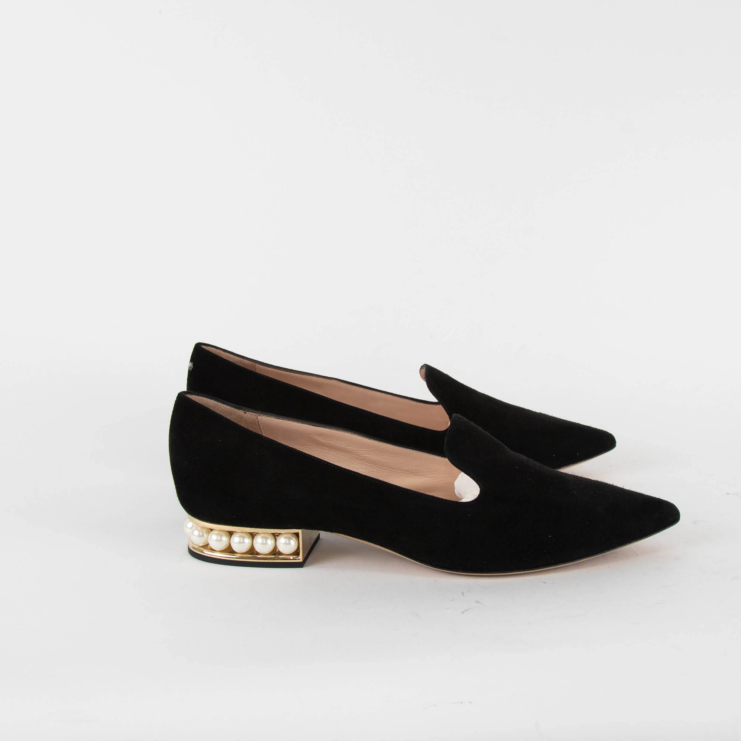 Nicholas Kirkwood Black Suede Faux Pearl Heel Shoes - Image 5