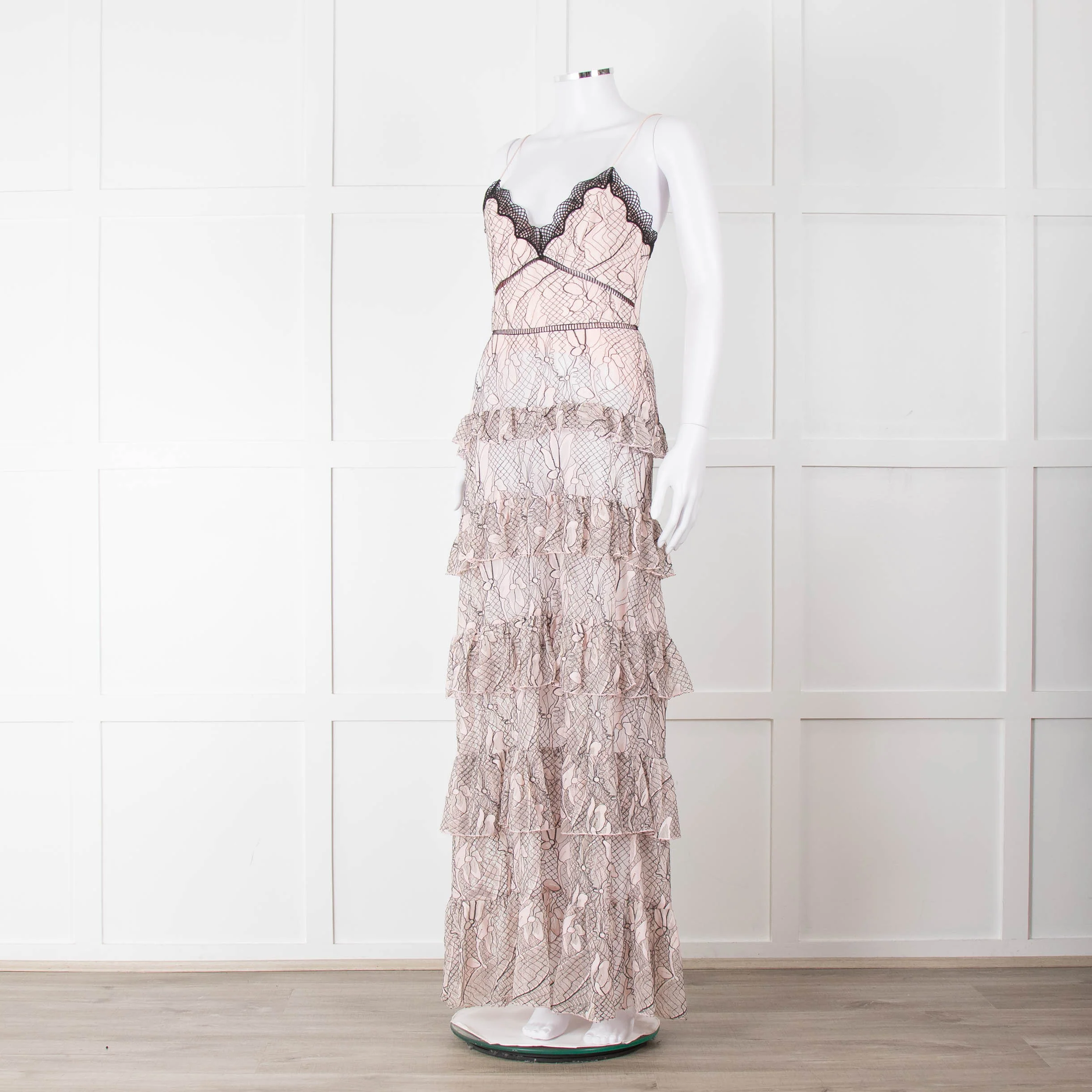 Nicholas Pale Pink Tiered Lace Maxi Dress - Image 8