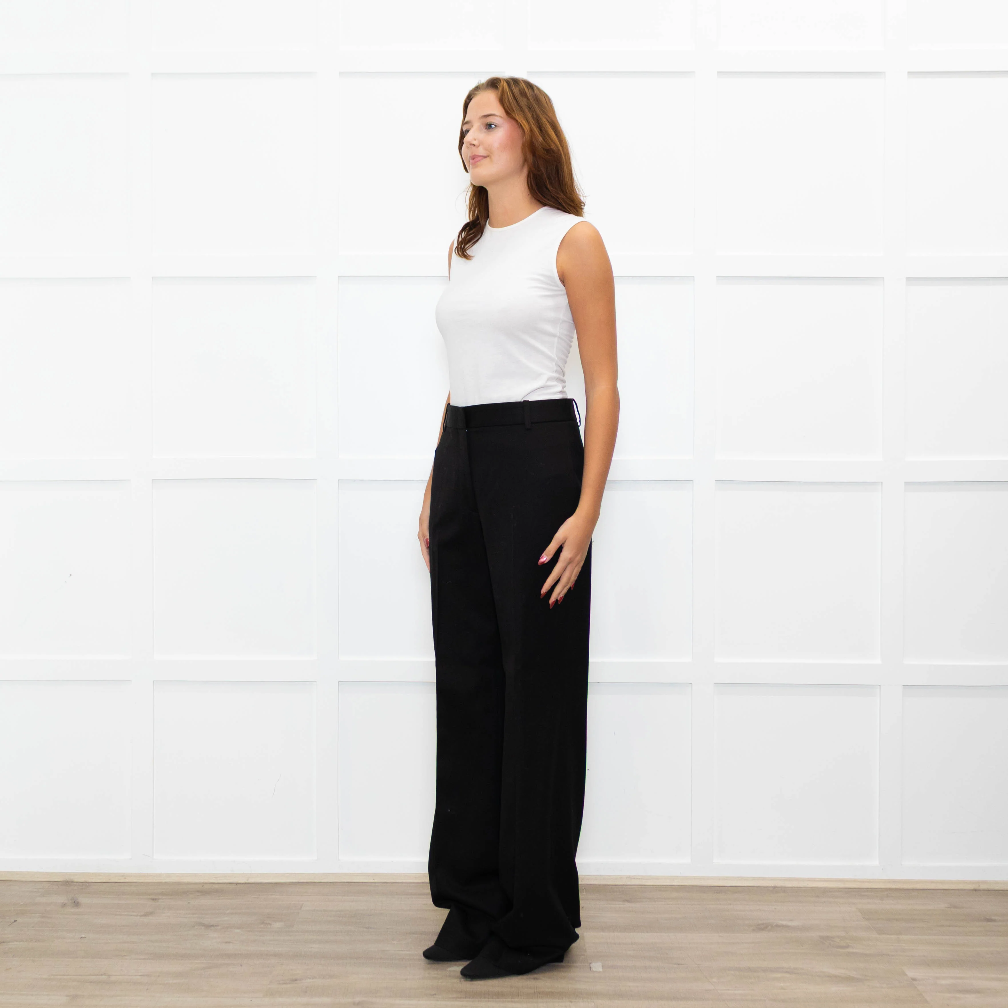 Nili Lotan Black Wool Wide Leg Trousers - Image 3