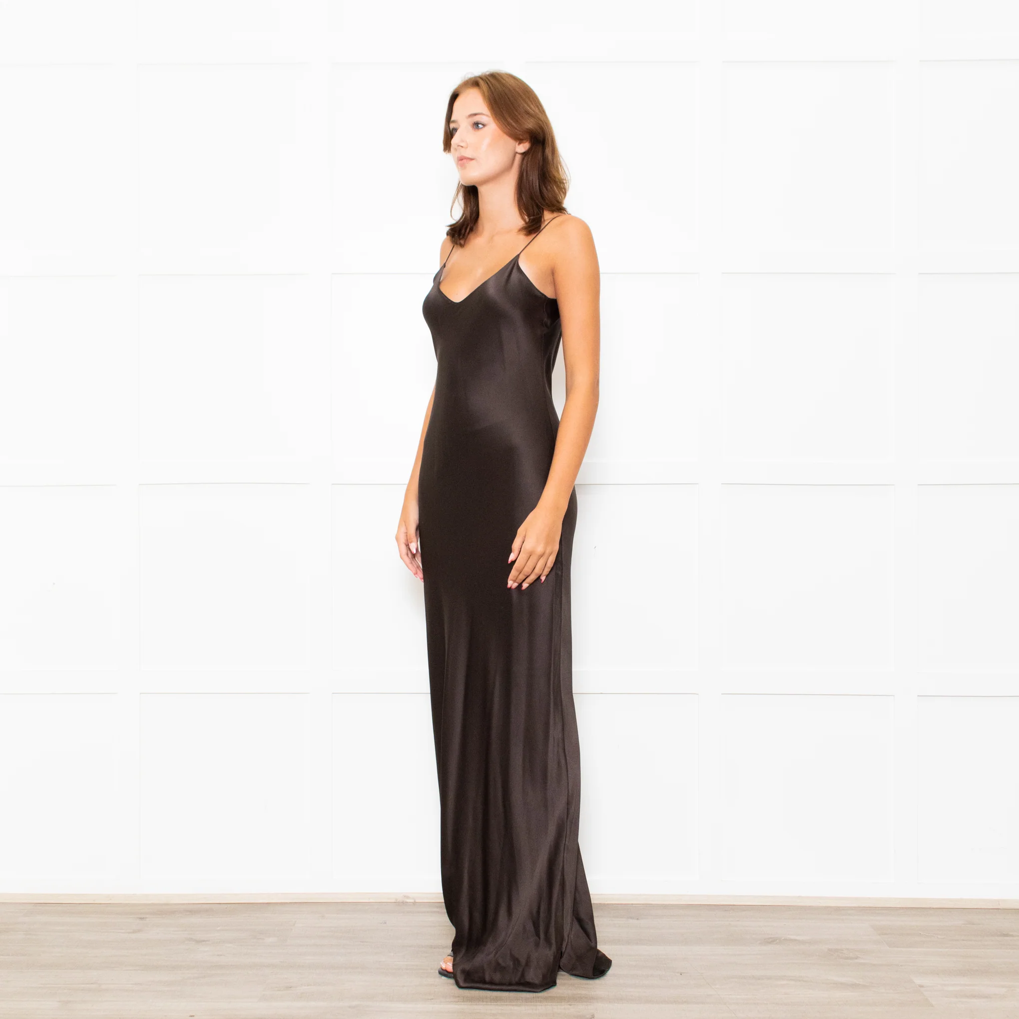 Nili Lotan Brown Satin Sleeveless Slip Dress - Image 2