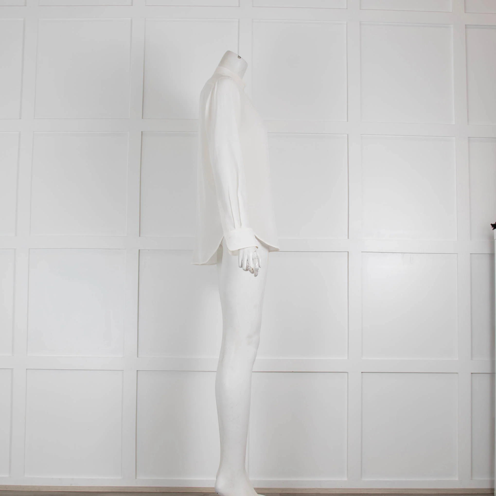 Nili Lotan Cream Silk Grandad Collar Shirt - Image 2